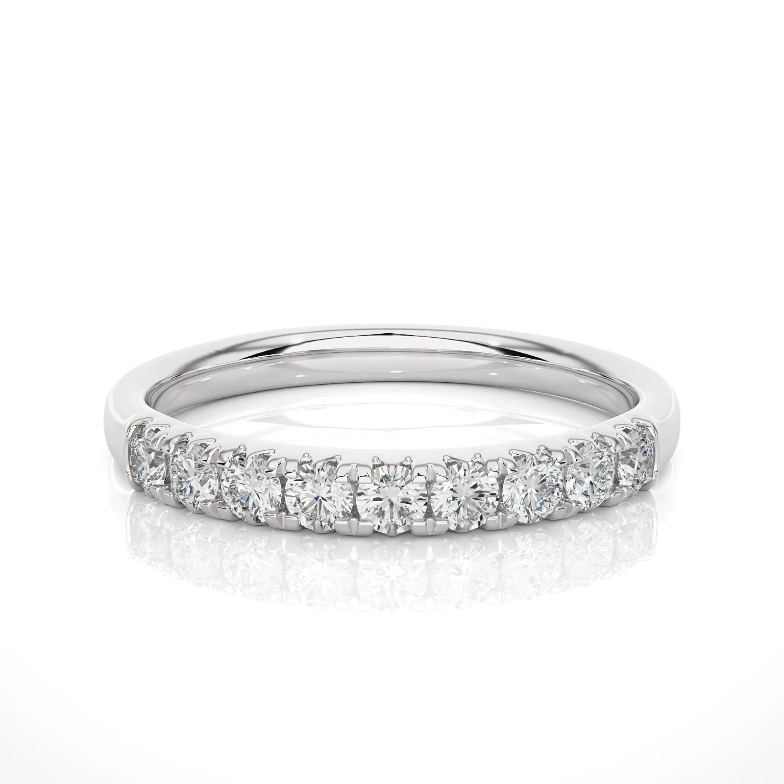 Round Diamond Half Eternity Wedding Band, Shared Prong Anniversary Ring, White Gold Diamond Band, Stackable Bridal Ring for Women