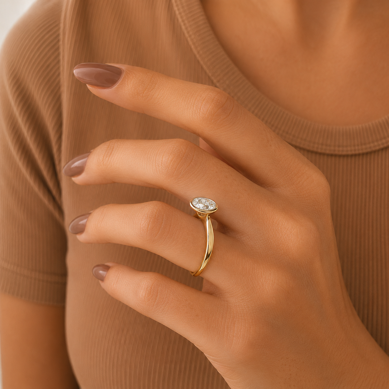 Round Brilliant Cut Solitaire Ring, Gold Round Diamond Ring, Minimalist Engagement Ring, Bezel Set Promise Ring, Dainty Wedding Ring