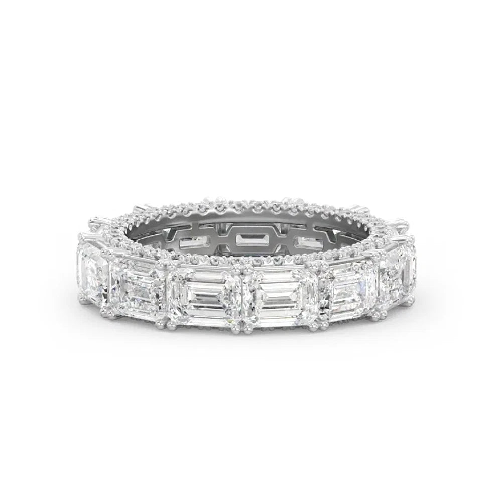 Emerald Cut Lab Diamond Eternity Ring, Halo Eternity Band, Full Eternity Wedding Band, White Gold Anniversary Ring, Bridal Band