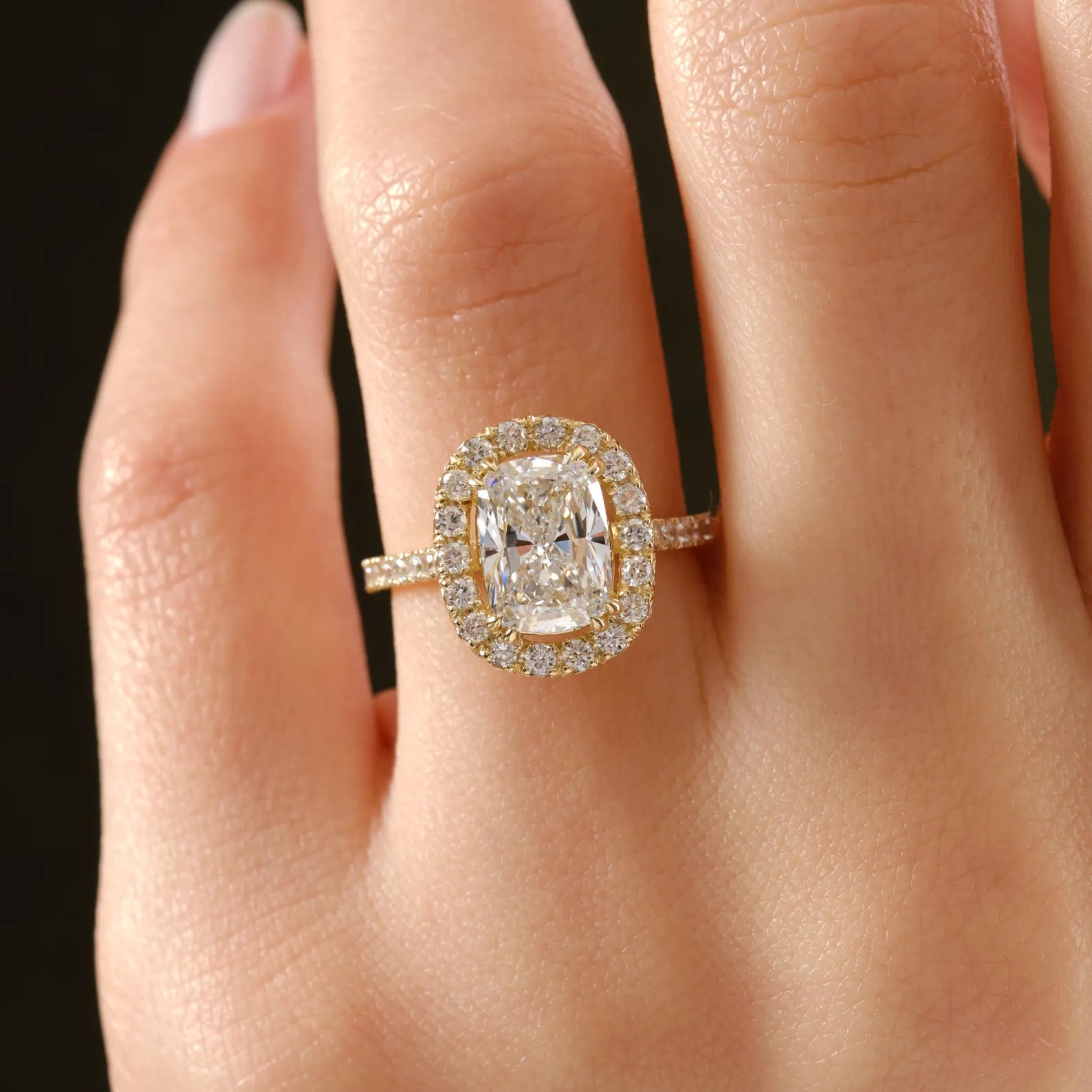 Cushion Cut Lab Grown Diamond Halo Engagement Ring, Cushion Halo Hidden Halo Pave Engagement Ring, Diamond Bridal Ring