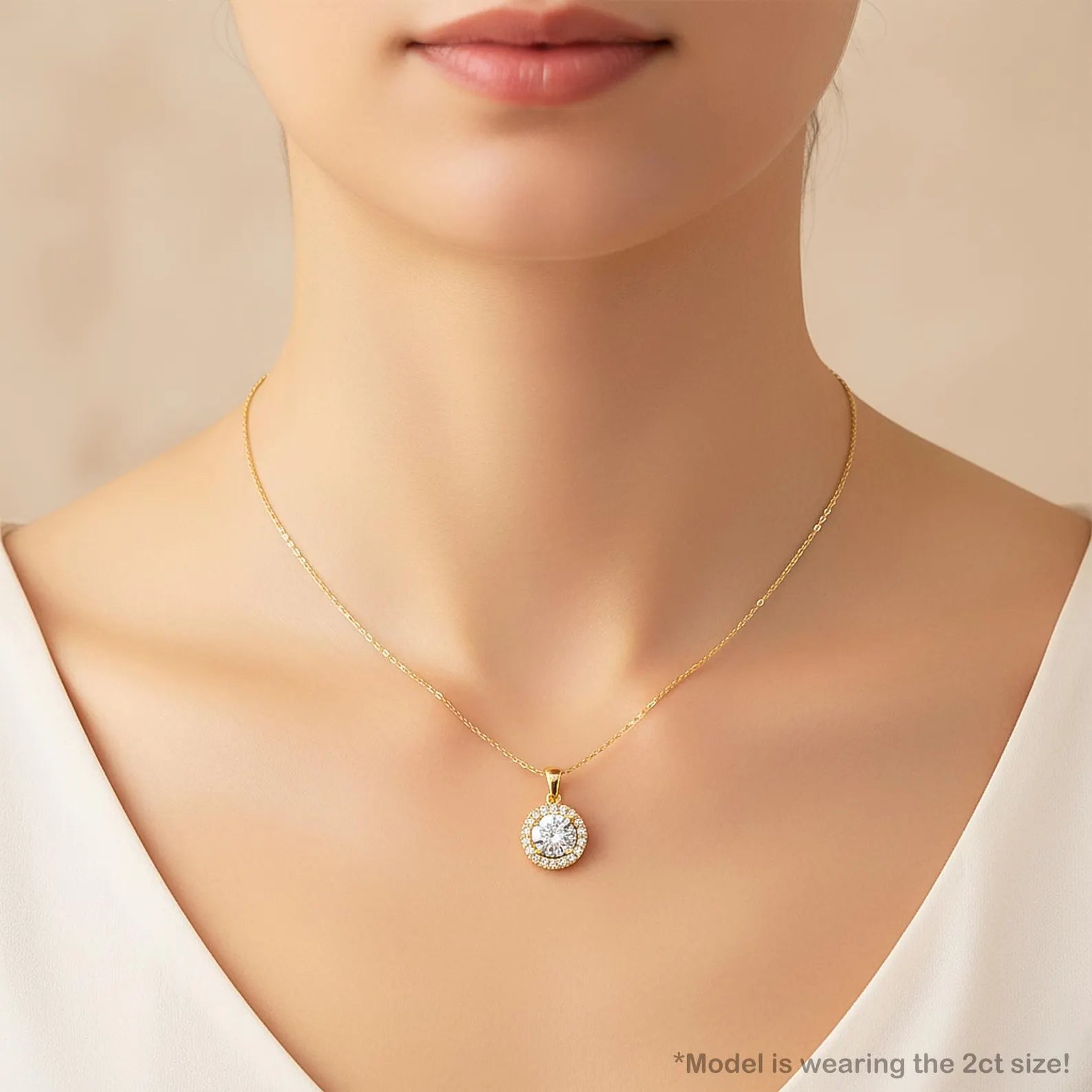 Round Cut Halo Diamond Pendant, Gold Solitaire Necklace, Lab Halo Pendant, Bridal Necklace, Gift for Her