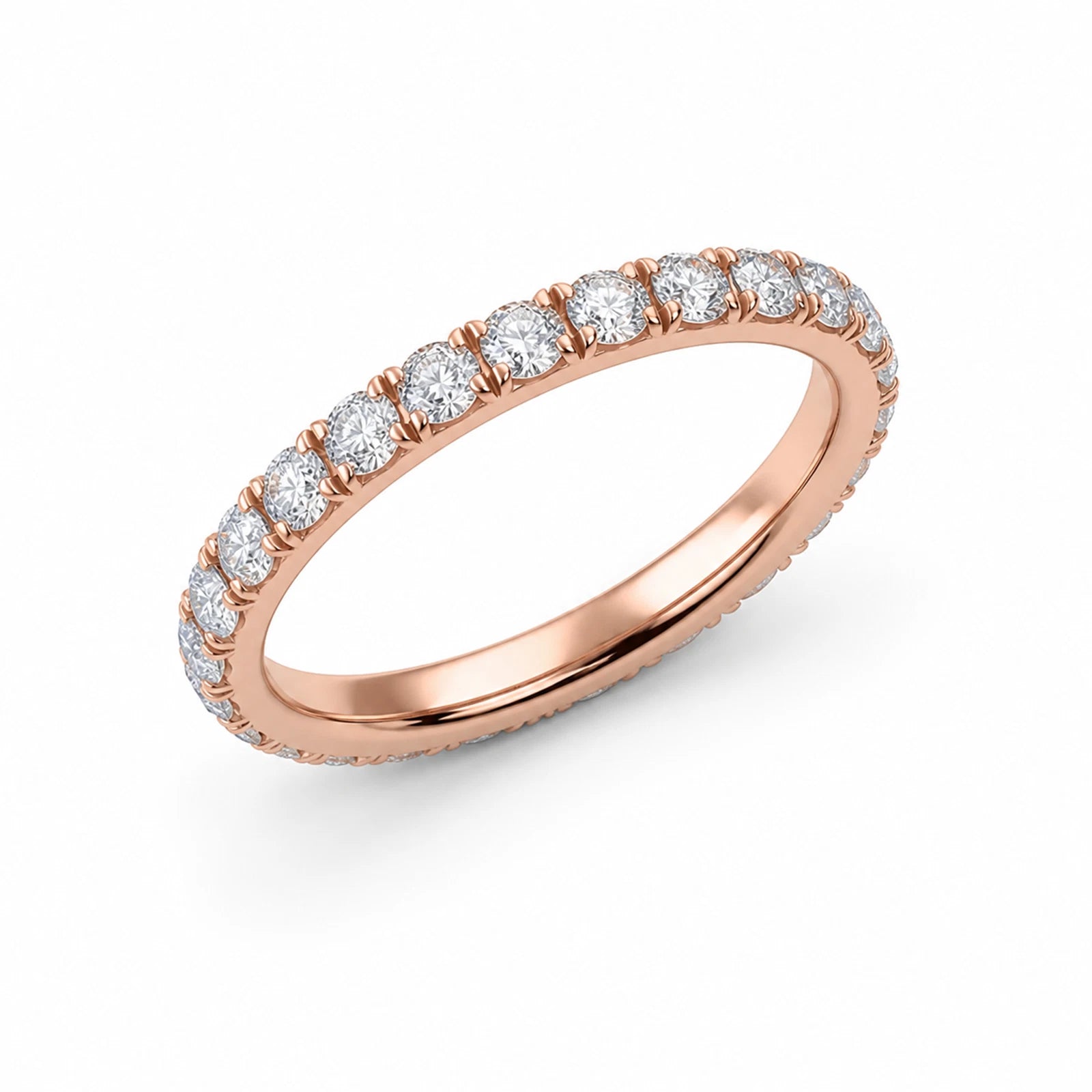 Round Cut Lab Diamond Half Eternity Band Ring, Stackable Wedding Band, Minimalist Diamond Ring, Anniversary Band, Wedding Ring, Gift for Her