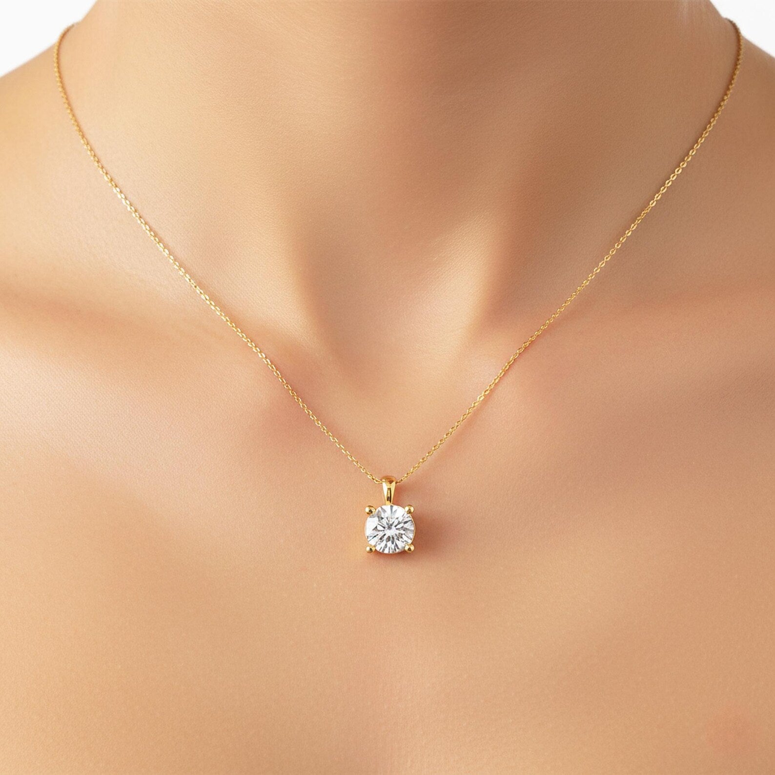 Round Cut Lab Grown Diamond Solitaire Pendant Solid Gold Diamond Pendant IGI Certified