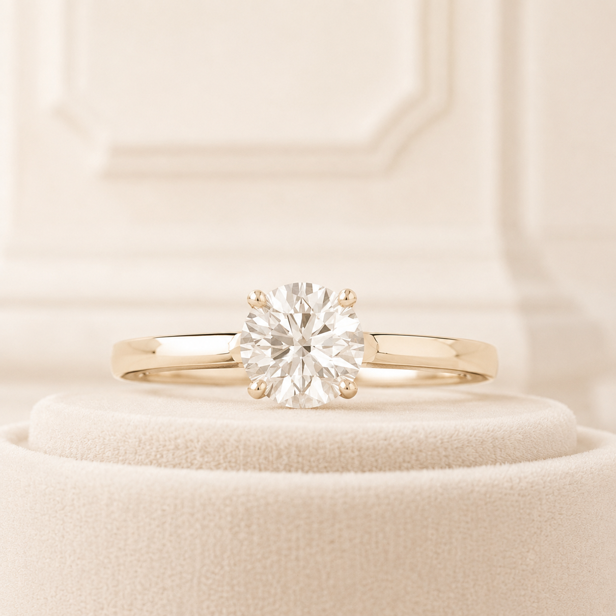 Round Cushion Diamond Solitaire Engagement Ring, Yellow Gold Lab Grown Diamond Ring, Classic Proposal Ring, Minimalist Bridal Ring