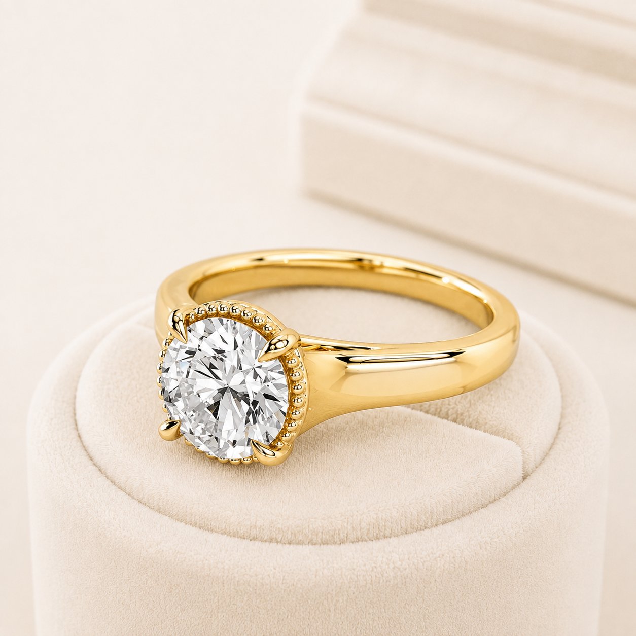 Round Diamond Engagement Ring, Cathedral Solitaire Ring, Lab Grown Diamond Ring, Yellow Gold Engagement Ring, Round Brilliant Ring