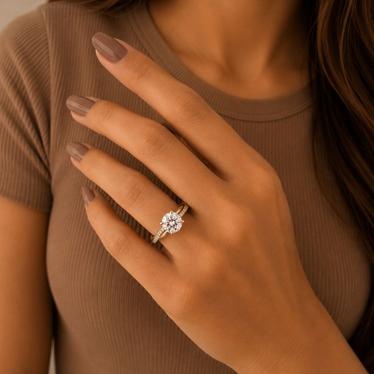 Round Solitaire Diamond Engagement Ring, Pavé Diamond Band Ring, Lab Grown Diamond Ring, Wedding Ring, Bridal Ring, Proposal Ring