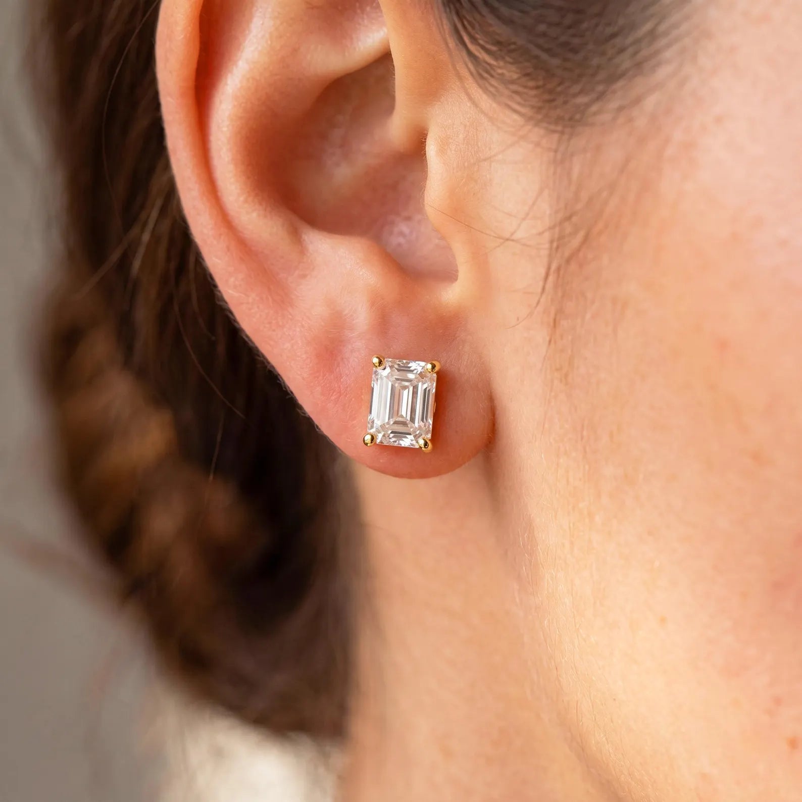 IGI Certified Emerald Cut Diamond Stud Earrings, Gold Solitaire Studs, Emerald Cut Lab Grown Earrings, Minimalist Wedding Earrings, Gift for Her