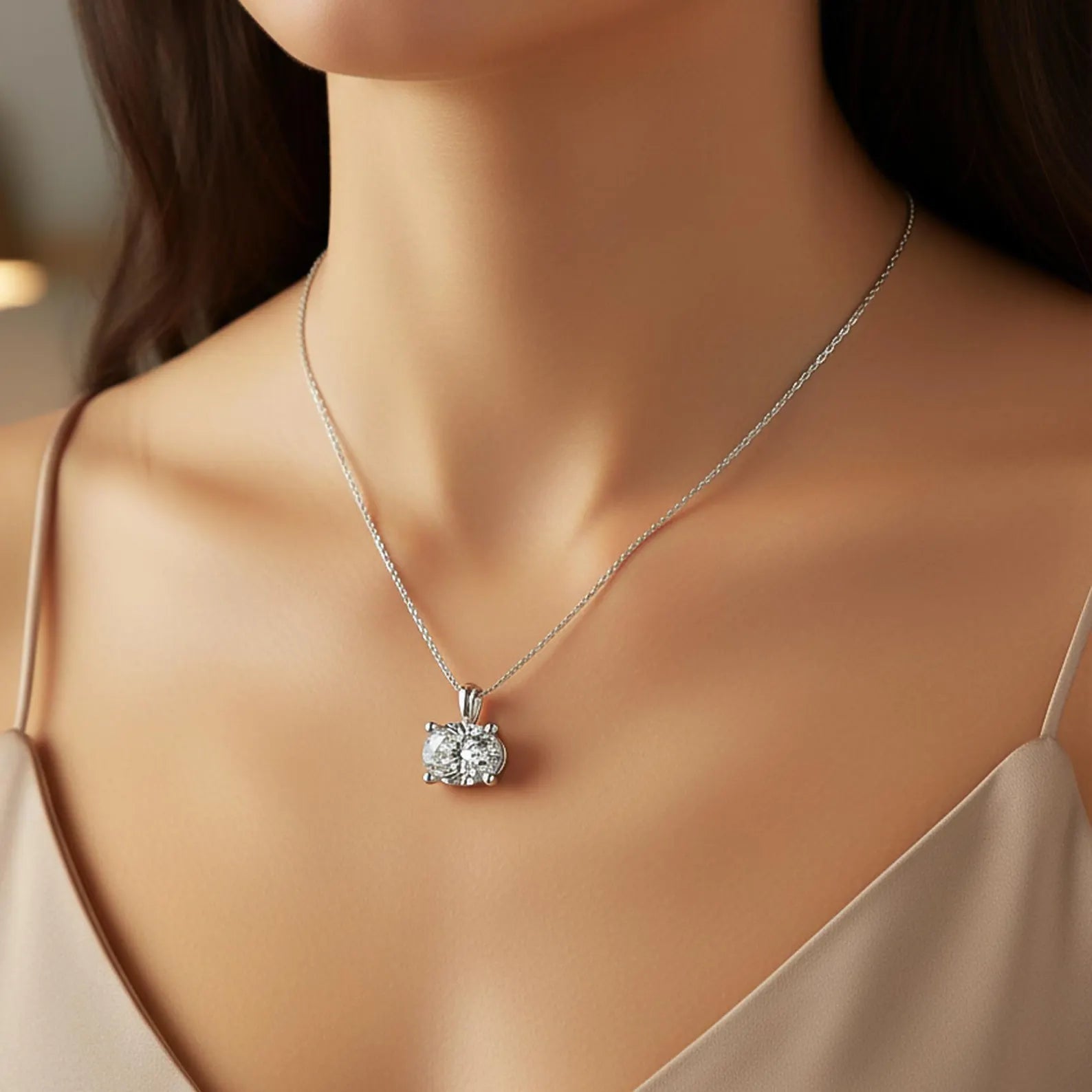 East West Oval Cut Diamond Solitaire Pendant Lab Grown Diamond Pendant Bridesmaid Pendant Solid Gold Diamond Pendant