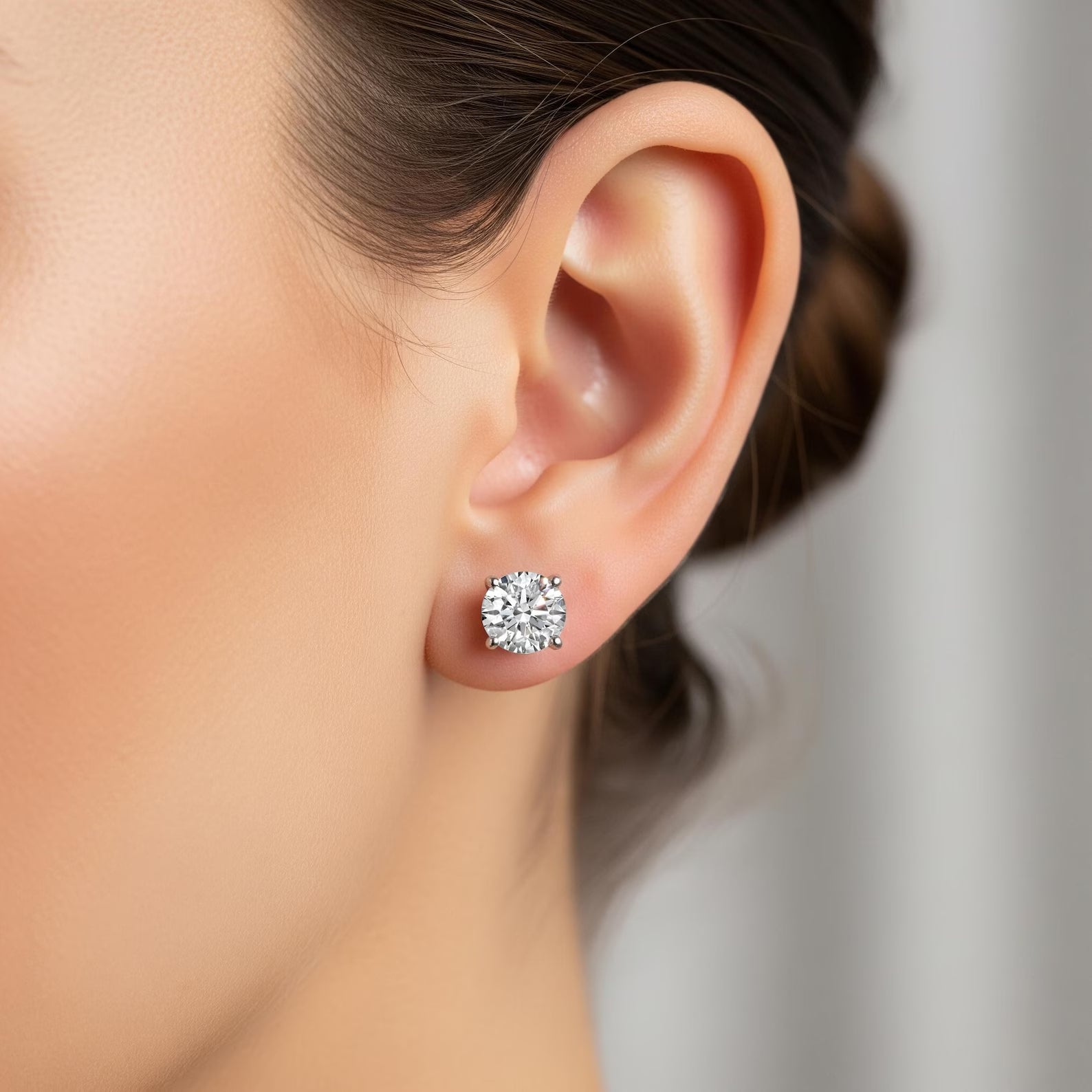 IGI Certified Round Cut Lab Grown Stud Earrings, Solid Yellow Gold Stud Earrings, Minimalist Solitaire Earrings, Everyday Diamond Earrings