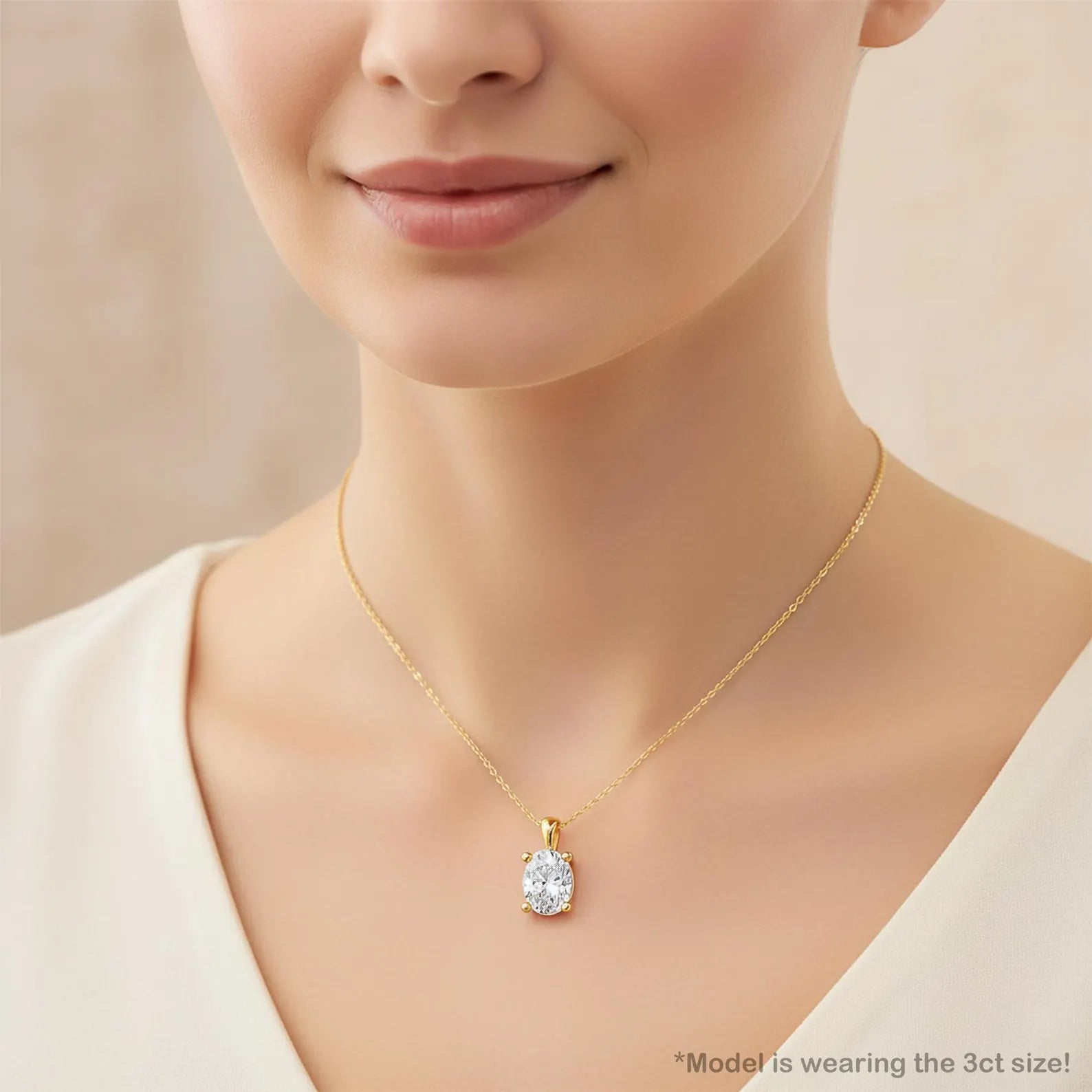 1 Ct Oval Lab Grown Diamond Pendant, Yellow Gold Solitaire Necklace, IGI Certified Diamond Pendant, Minimalist Gift for Her