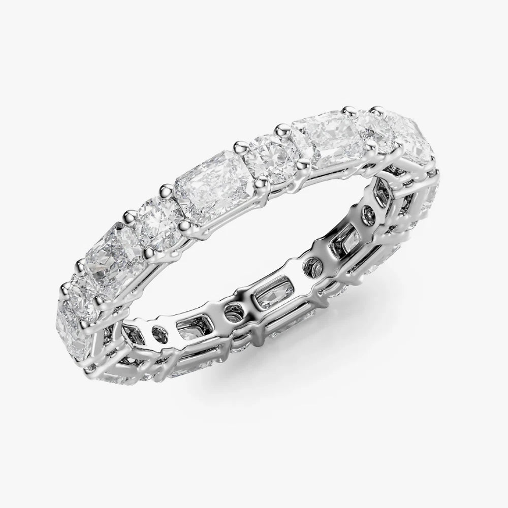 Radiant & Round Lab Diamond Eternity Band, Full Eternity Wedding Ring, White Gold Anniversary Band, Stackable Ring