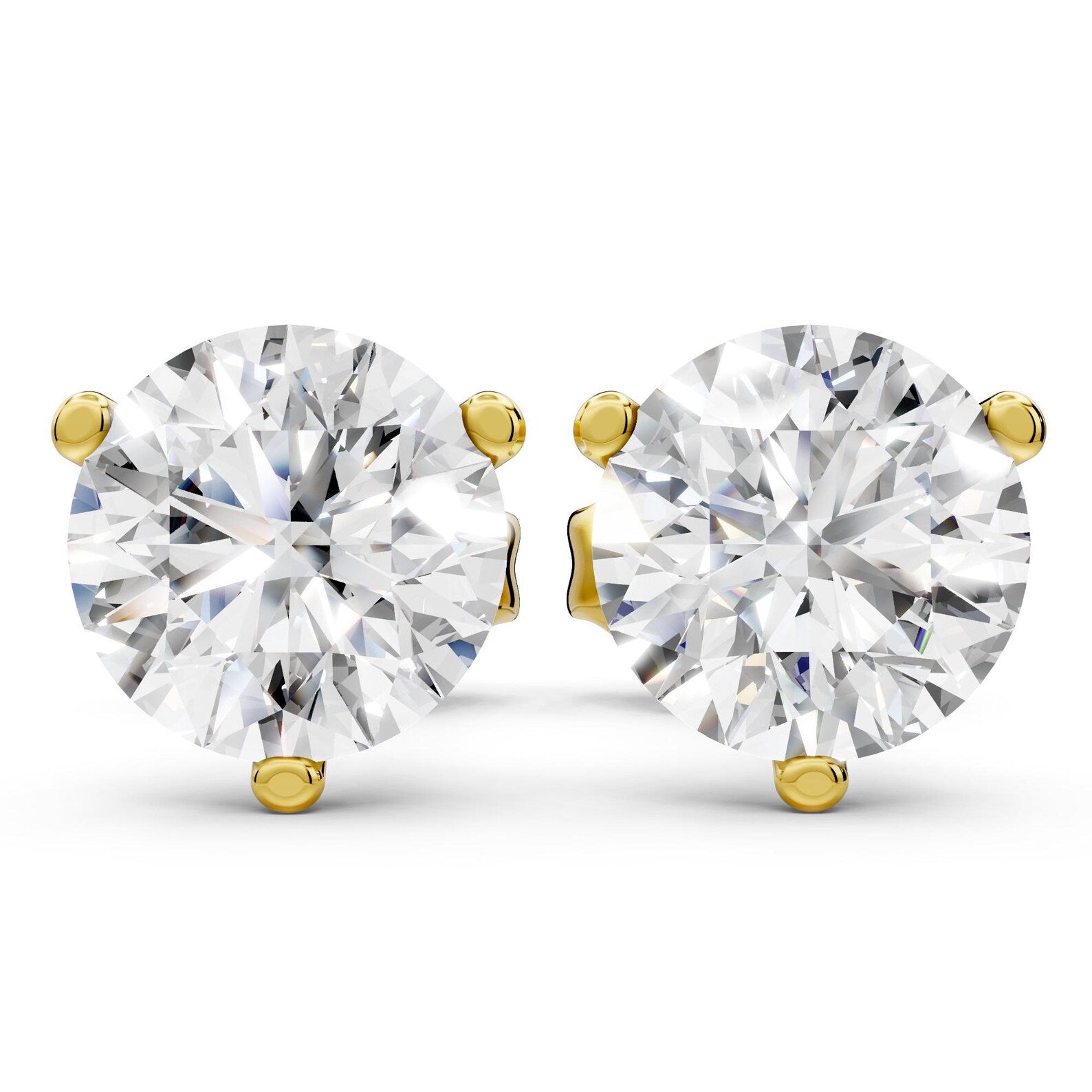 Round Brilliant Lab Grown Diamond Stud Earrings, Yellow Gold Martini Studs, Solitaire Diamond Earrings, Minimalist Gift for Her