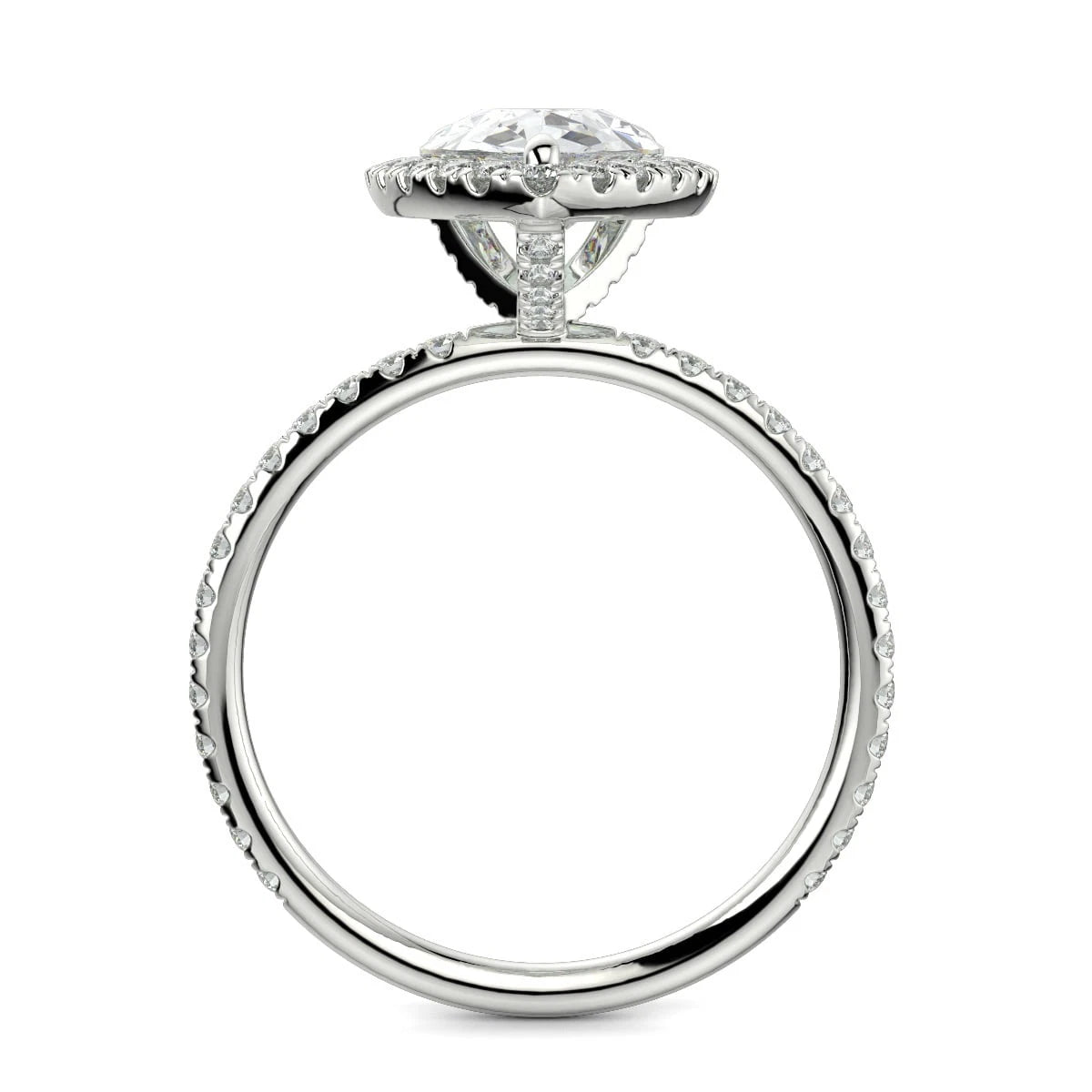 Pear Lab Grown Diamond Halo Engagement Ring, Teardrop Wedding Ring for Women, Pave Cathedral Solitaire, Solid White Gold Gift