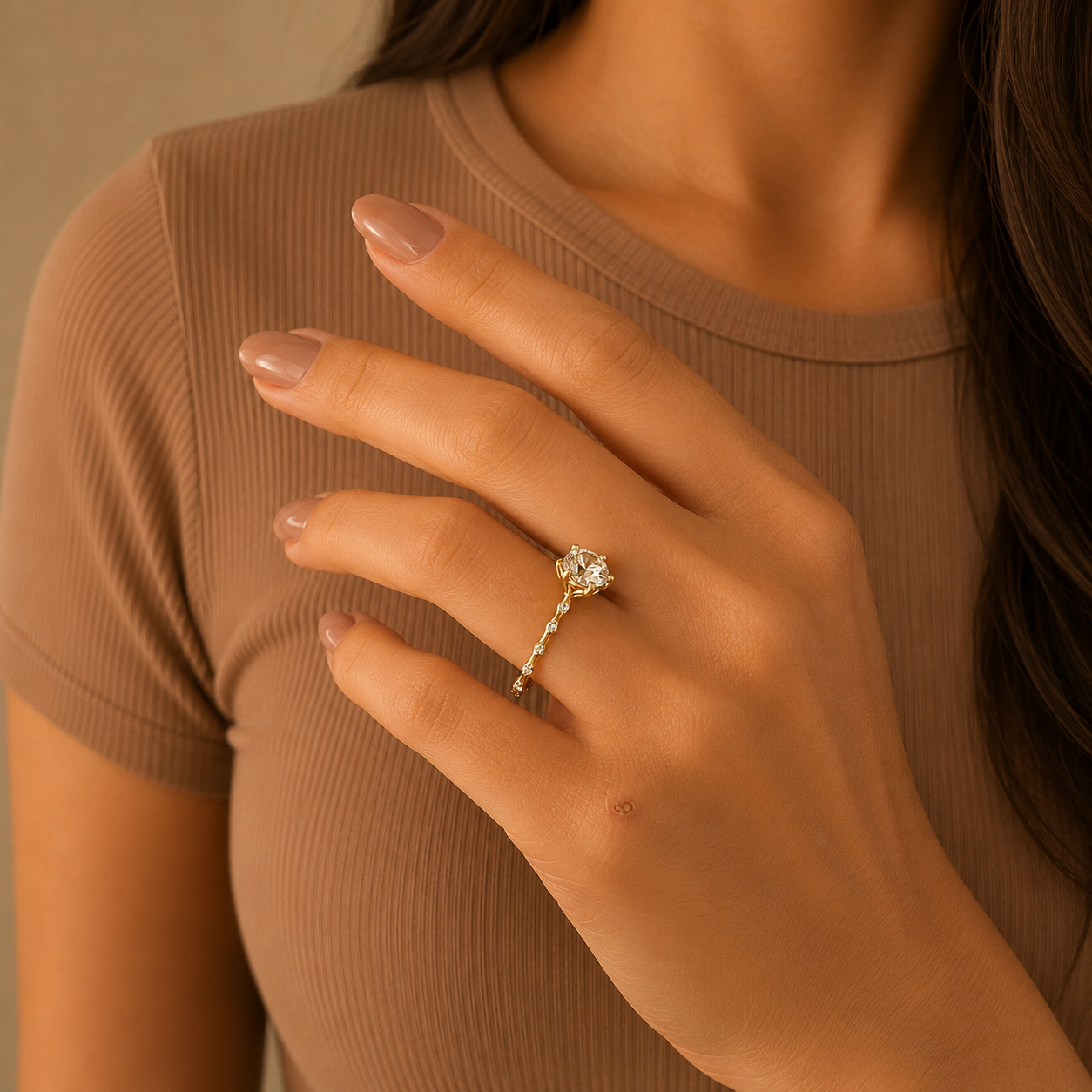 Round Brilliant Diamond Engagement Ring, Pavé Solitaire Ring, Four Prong Proposal Ring, Dainty Bridal Ring, Classic Wedding Jewelry