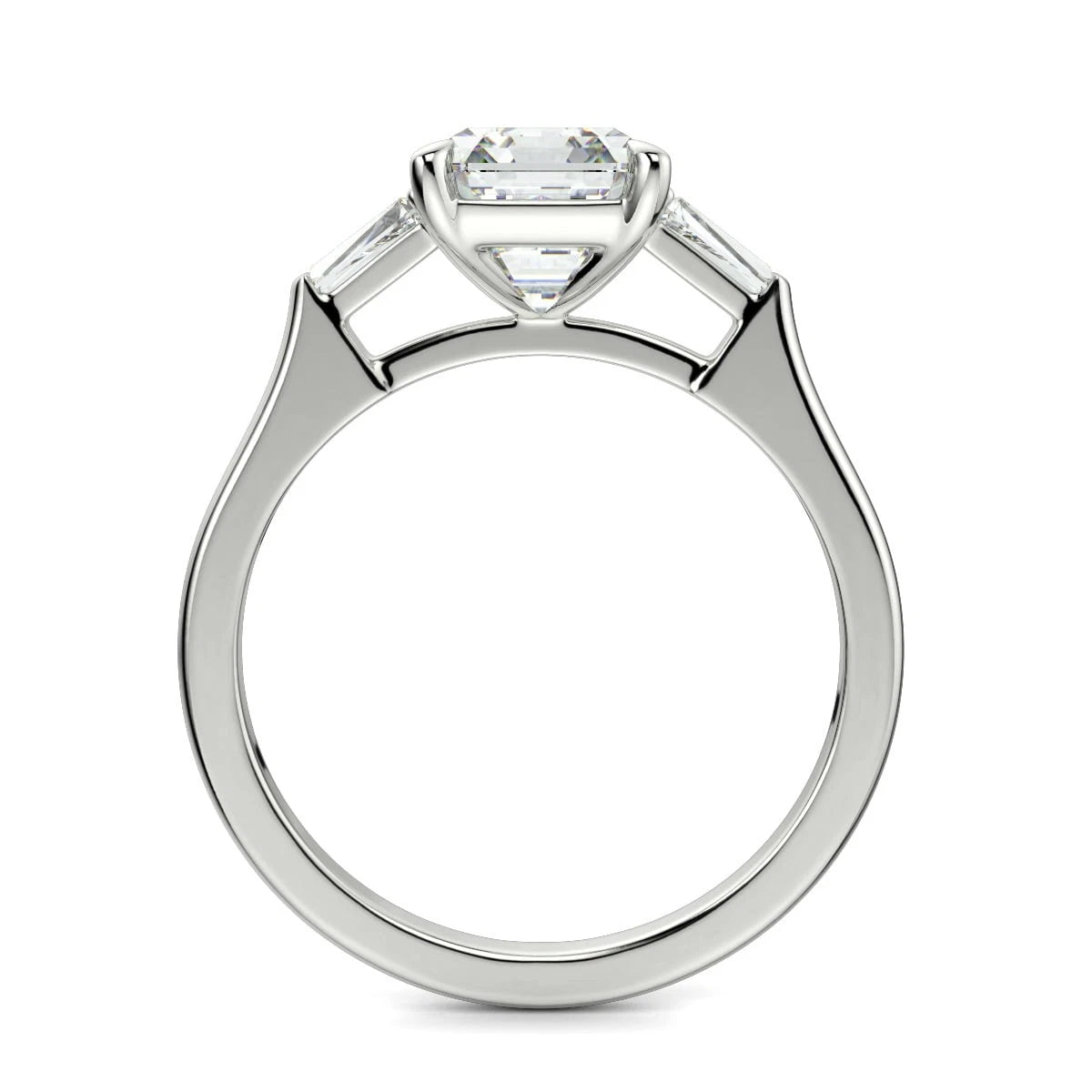 Emerald Cut Lab Grown Diamond Engagement Ring, Tapered Baguette Three Stone Ring for Women, Art Deco Anniversary Ring, Solid White Gold