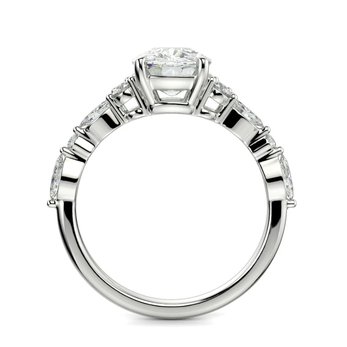 Cushion Cut Lab Grown Diamond Ring, Vintage Cluster Engagement Ring, White Gold Oval Cushion Ring, Unique Multi Stone Wedding Band Her