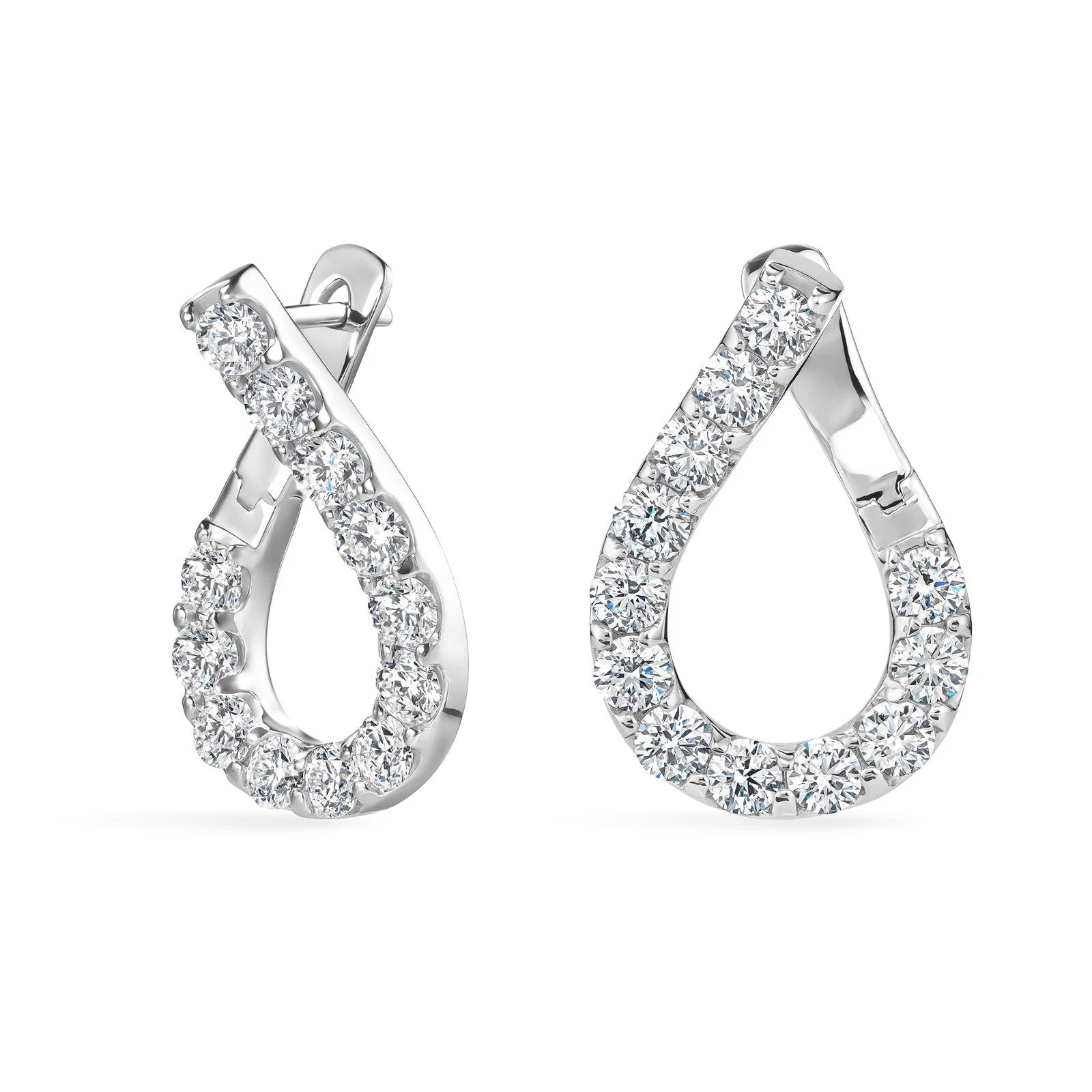Diamond Teardrop Hoop Earrings, White Gold Hoop Earrings, Round Cut Diamond Earrings, Bridal Earrings, Gift for Her, Luxury Jewelry