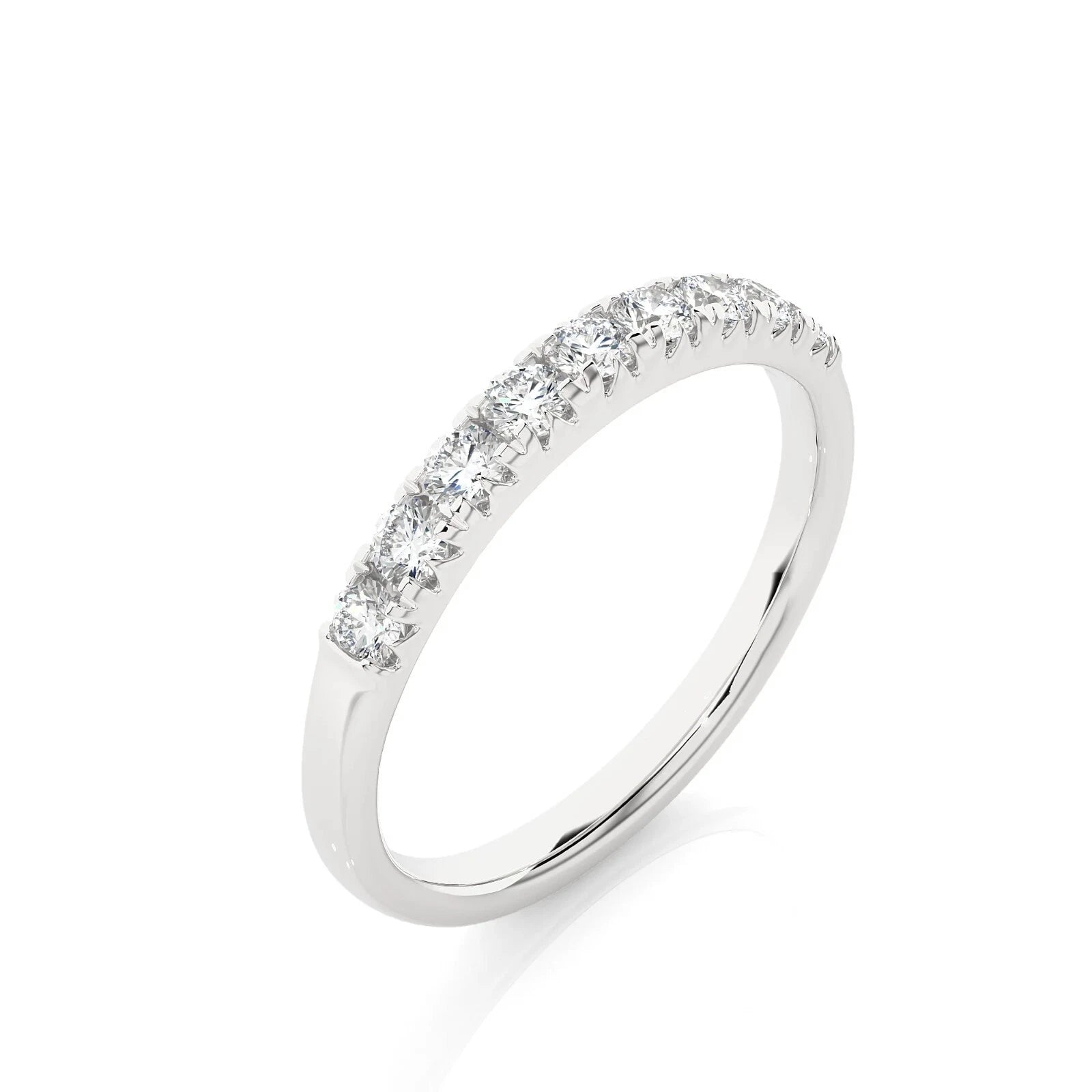 Round Diamond Half Eternity Wedding Band, Shared Prong Anniversary Ring, White Gold Diamond Band, Stackable Bridal Ring for Women