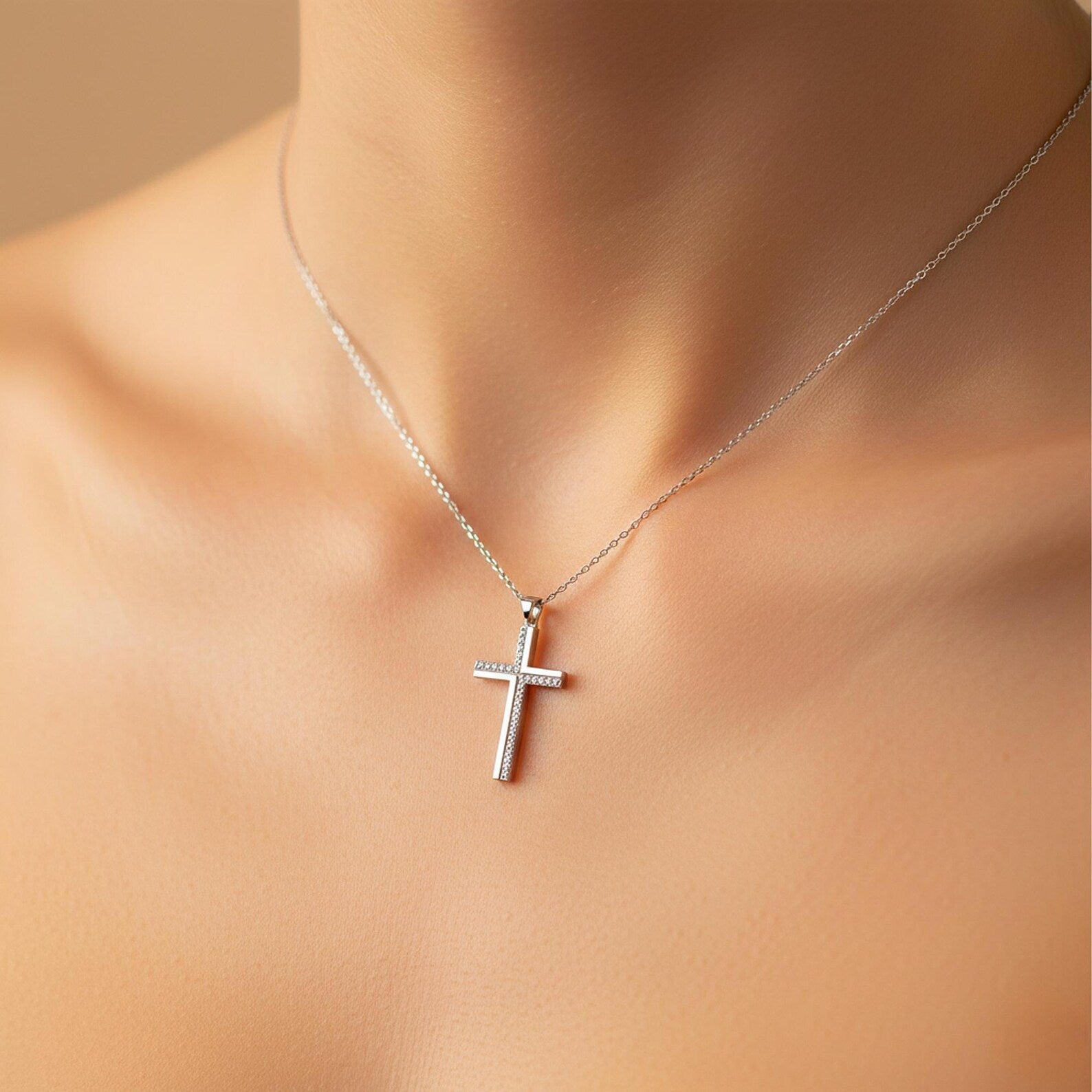 Diamond Cross Pendant White Gold Cross Necklace Lab Grown Diamond
