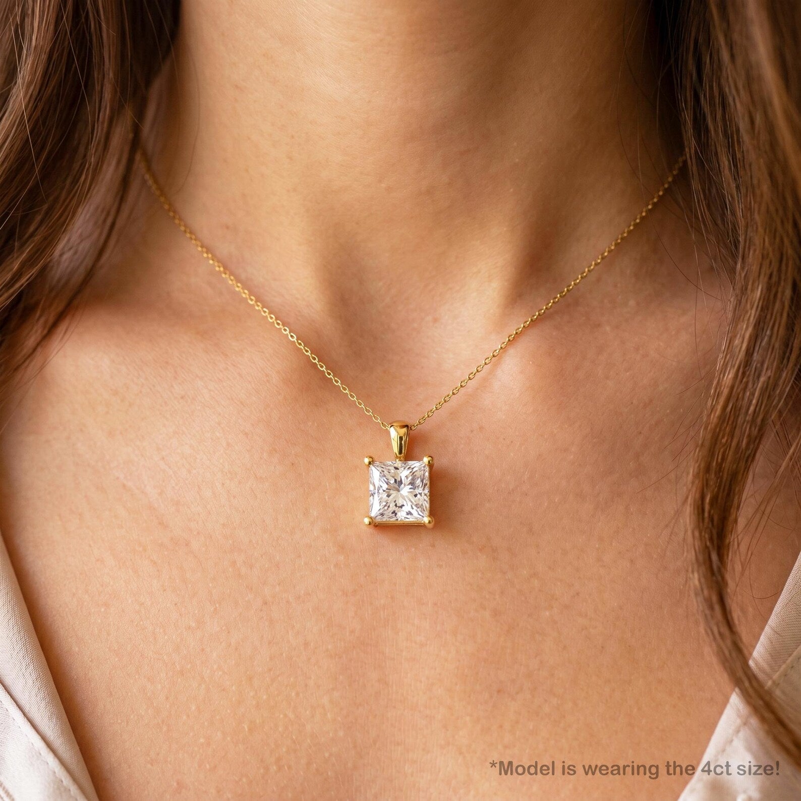 Princess Cut Lab Diamond Solitaire Pendant Bridesmaid Pendant Solid Gold Diamond Pendant Gift For Her