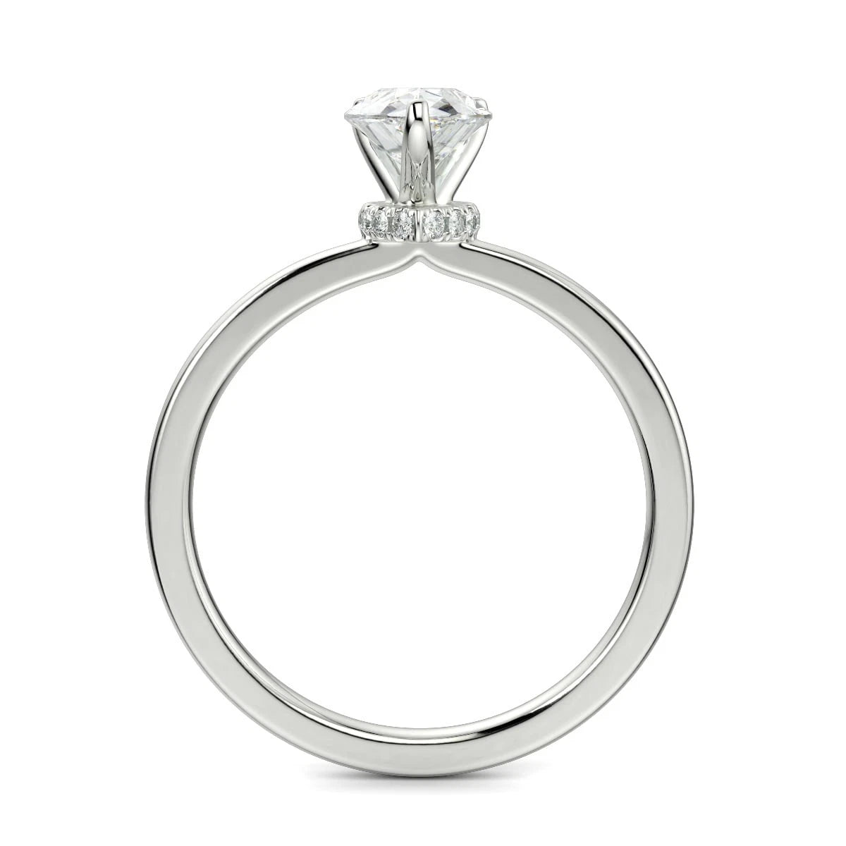 Pear Cut Lab Grown Diamond Engagement Ring, Hidden Halo Teardrop Diamond Solitaire Ring, White Gold Promise Ring, Simple Wedding Ring