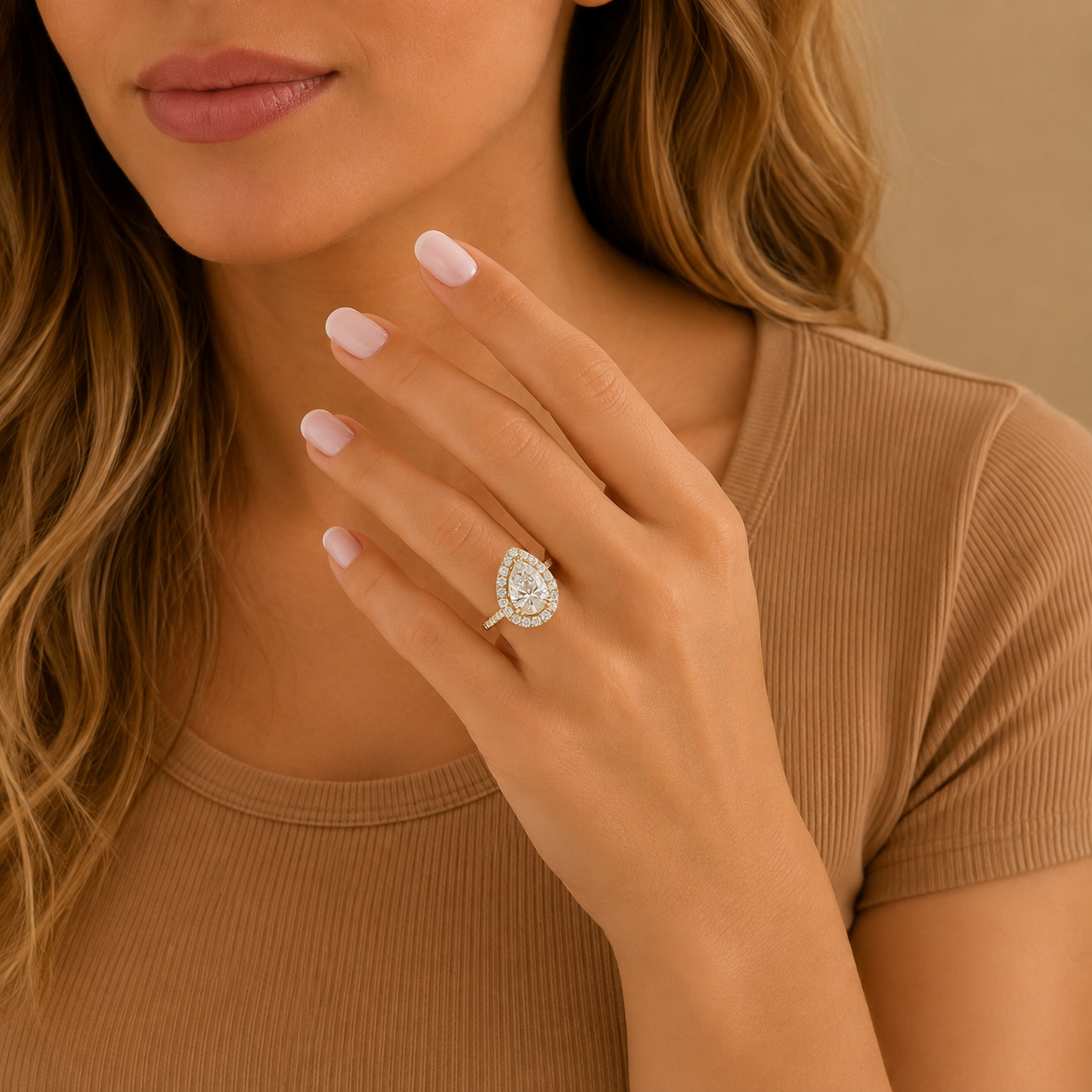 Pear Halo Engagement Ring, Pear Cut Diamond Ring, Halo Bridal Ring, Pavé Diamond Engagement Ring, Teardrop Proposal Ring