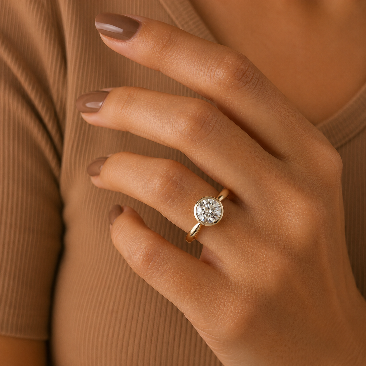 Round Brilliant Cut Solitaire Ring, Gold Round Diamond Ring, Minimalist Engagement Ring, Bezel Set Promise Ring, Dainty Wedding Ring