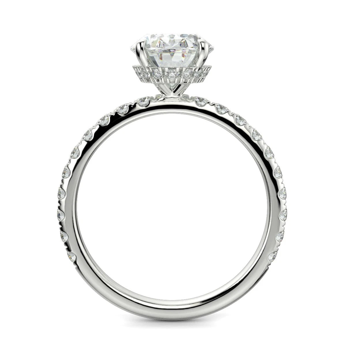 Oval Lab Grown Diamond Engagement Ring, Hidden Halo Pave Wedding Ring for Women, 4 Prong Delicate Anniversary Ring, Solid White Gold Gift