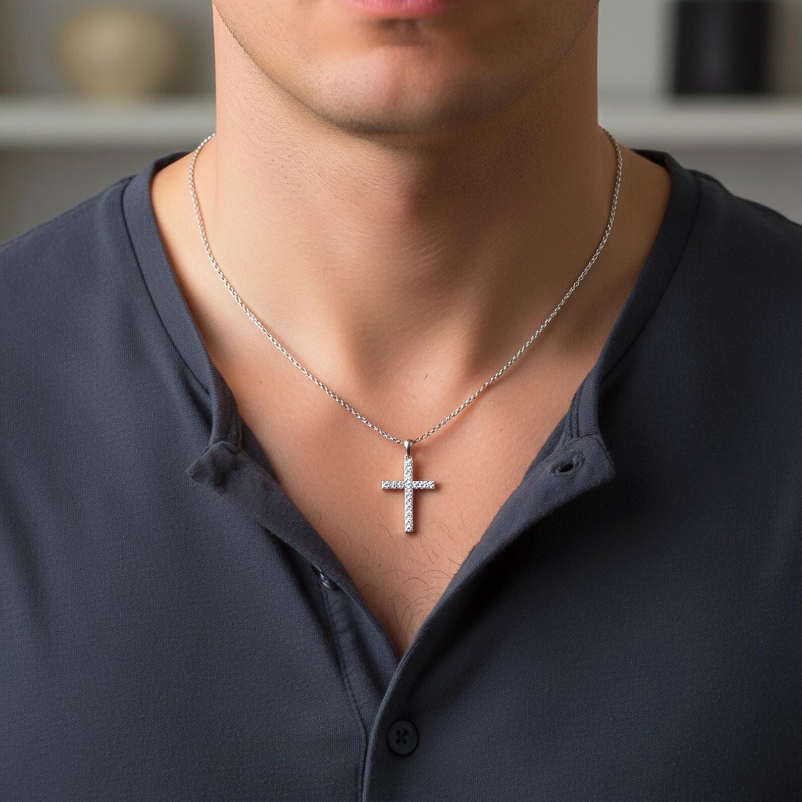 Solid Gold Diamond Cross Necklace Lab Grown Diamond Christian Pendant Religious Jewelry Baptism Necklace