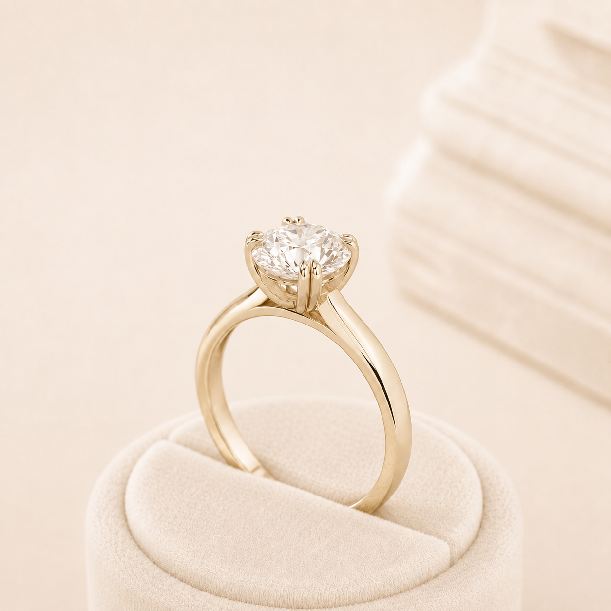 Round Cushion Diamond Solitaire Engagement Ring, Yellow Gold Lab Grown Diamond Ring, Classic Proposal Ring, Minimalist Bridal Ring