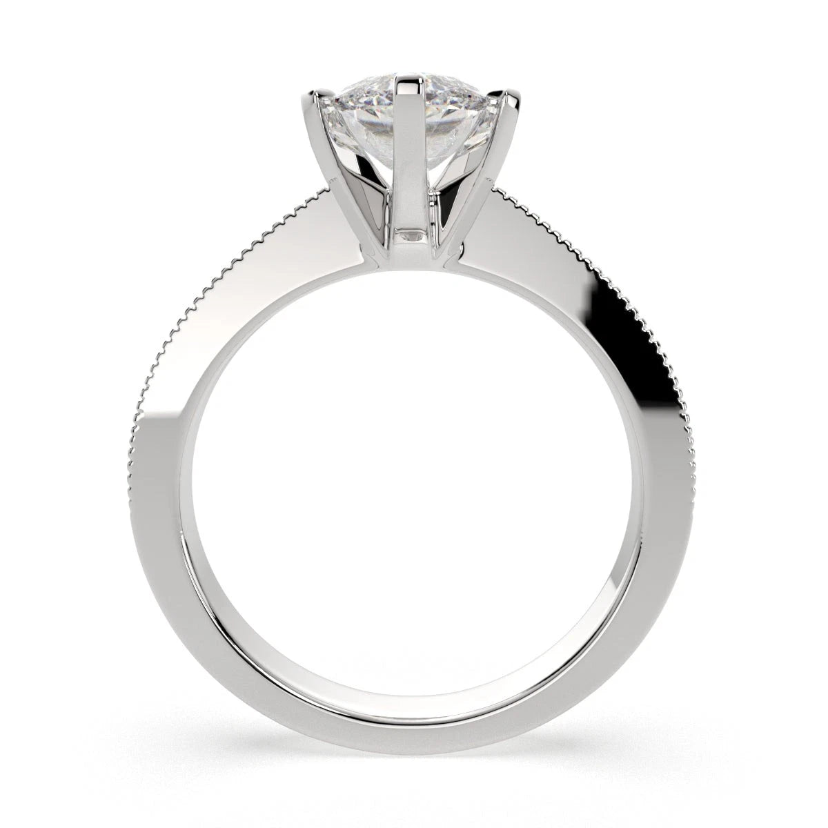 Marquise Lab Grown Diamond Engagement Ring, 6 Prong Milgrain Vintage Solitaire Ring, White Gold Anniversary Ring for Women, Promise Gift