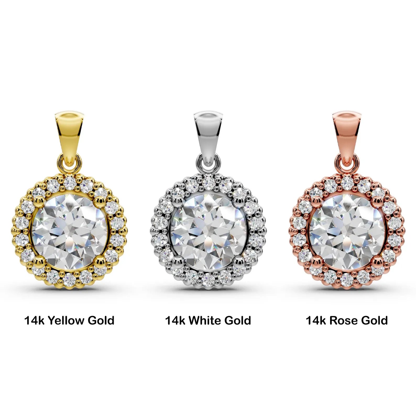 Round Cut Halo Diamond Pendant, Gold Solitaire Necklace, Lab Halo Pendant, Bridal Necklace, Gift for Her