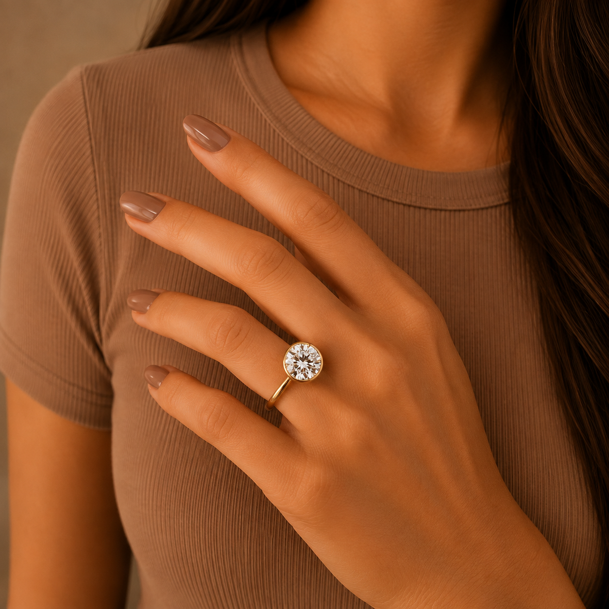Round Bezel Set Diamond Engagement Ring, Solitaire Ring, Modern Minimalist Proposal Ring, Lab Grown Diamond Ring, Bridal Jewelry Gift