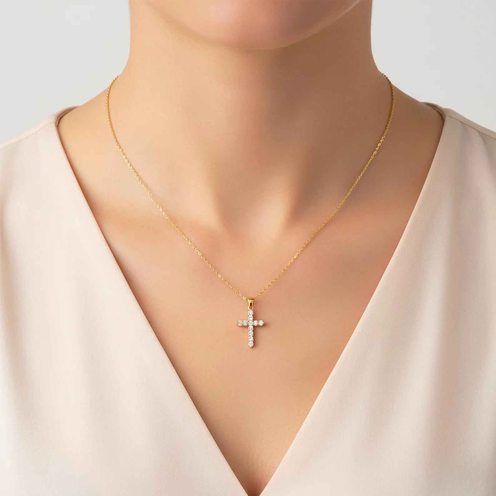 Diamond Cross Pendant Solid Gold Cross Necklace Lab Grown Diamond Everyday Cross Charm