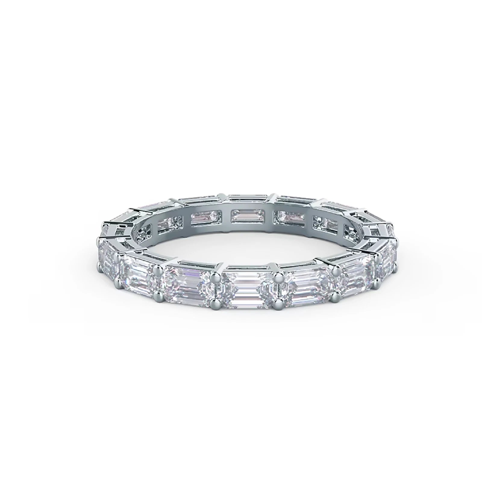Emerald & Round Lab Diamond Eternity Band, Full Eternity Wedding Ring, White Gold Anniversary Band, Stacking Ring