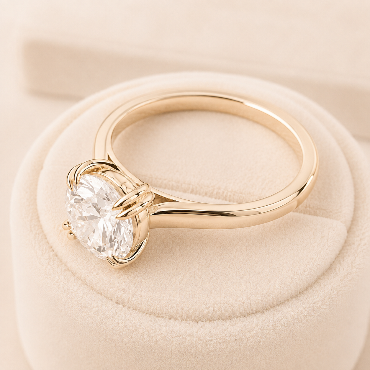 Round Cushion Diamond Solitaire Engagement Ring, Yellow Gold Lab Grown Diamond Ring, Classic Proposal Ring, Minimalist Bridal Ring