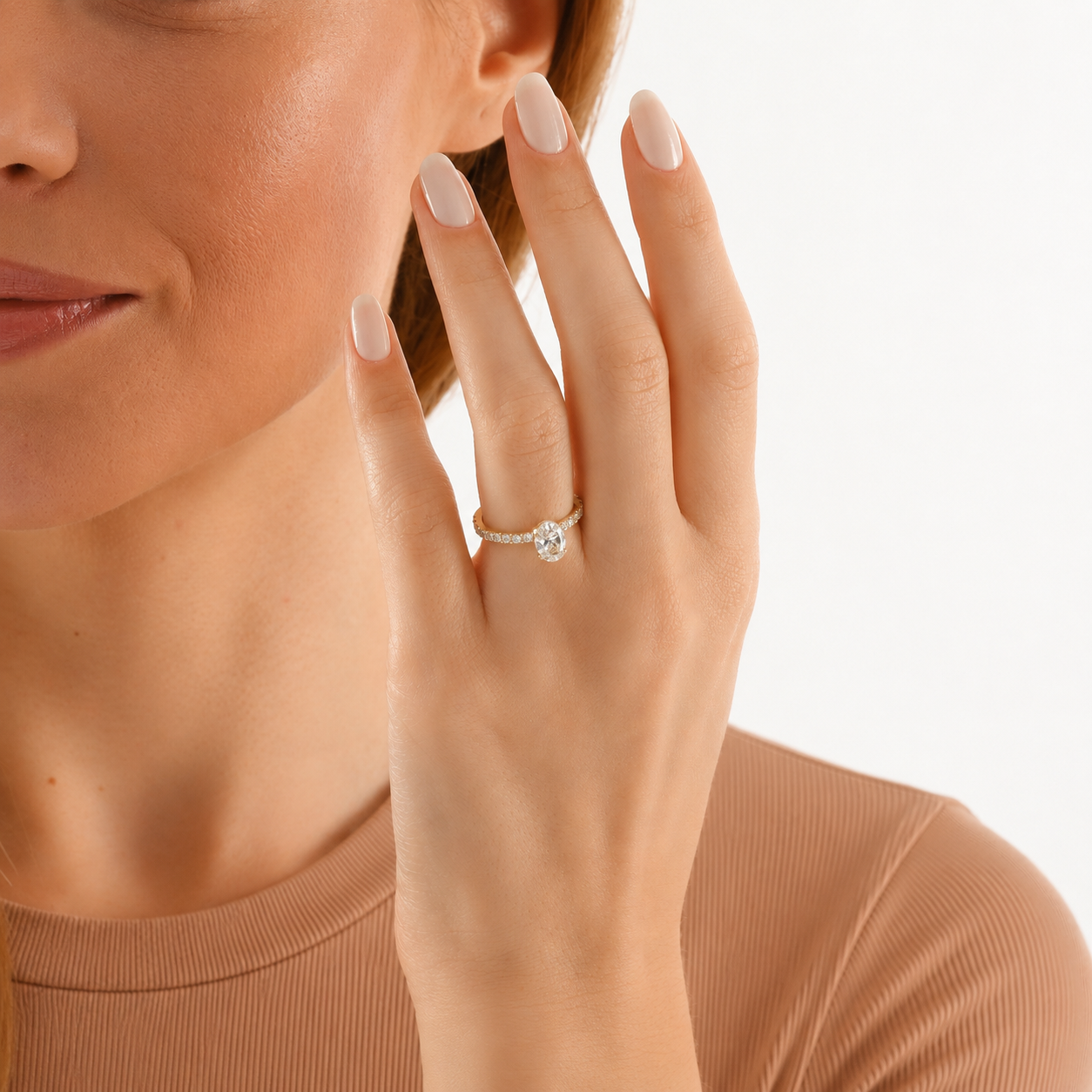 Oval Cut Diamond Engagement Ring, Pavé Solitaire Ring, Classic Four Prong Bridal Ring, Minimalist Proposal Ring, Wedding Jewelry Gift