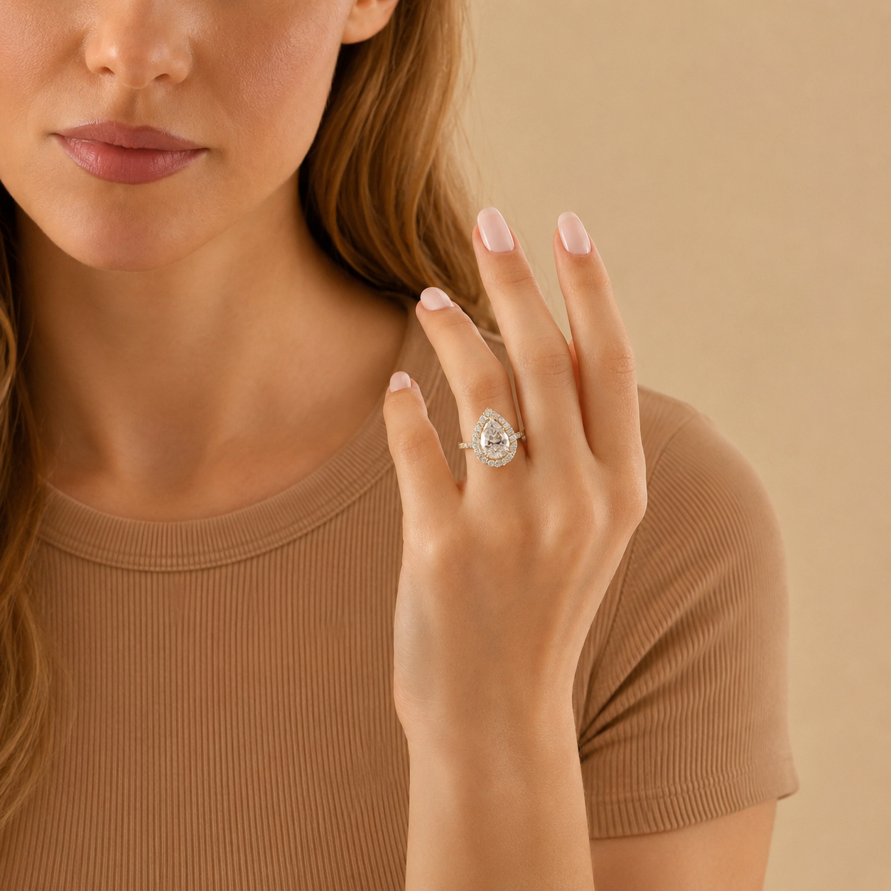 Pear Halo Engagement Ring, Pear Cut Diamond Ring, Halo Bridal Ring, Pavé Diamond Engagement Ring, Teardrop Proposal Ring