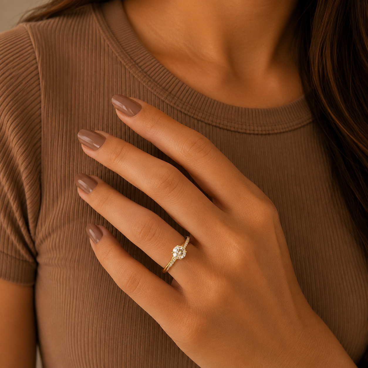 Round Solitaire Diamond Engagement Ring, Pavé Diamond Band Ring, Lab Grown Diamond Ring, Wedding Ring, Bridal Ring, Proposal Ring