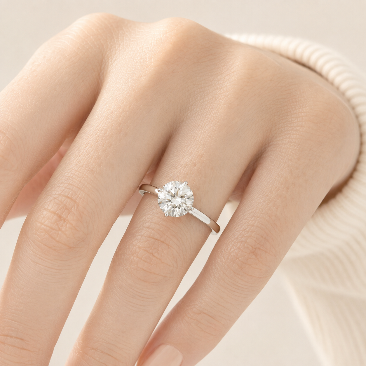 Round Cut Lab Grown Diamond Engagement Ring, Solitaire Diamond Ring, Classic Round Brilliant Ring, 6 Prong Wedding Ring