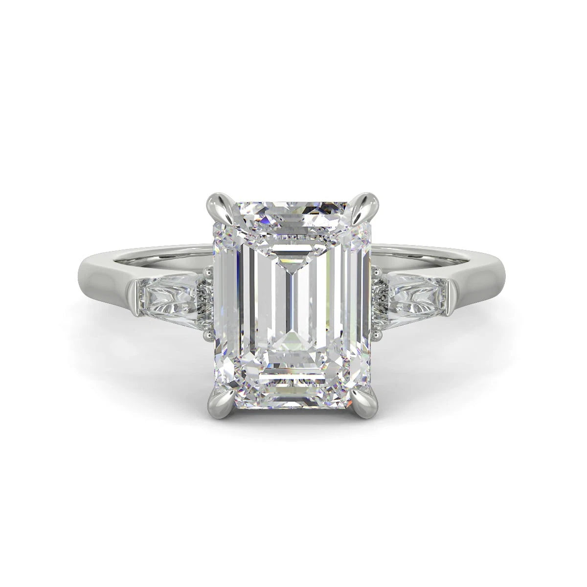Emerald Cut Lab Grown Diamond Engagement Ring, Tapered Baguette Three Stone Ring for Women, Art Deco Anniversary Ring, Solid White Gold
