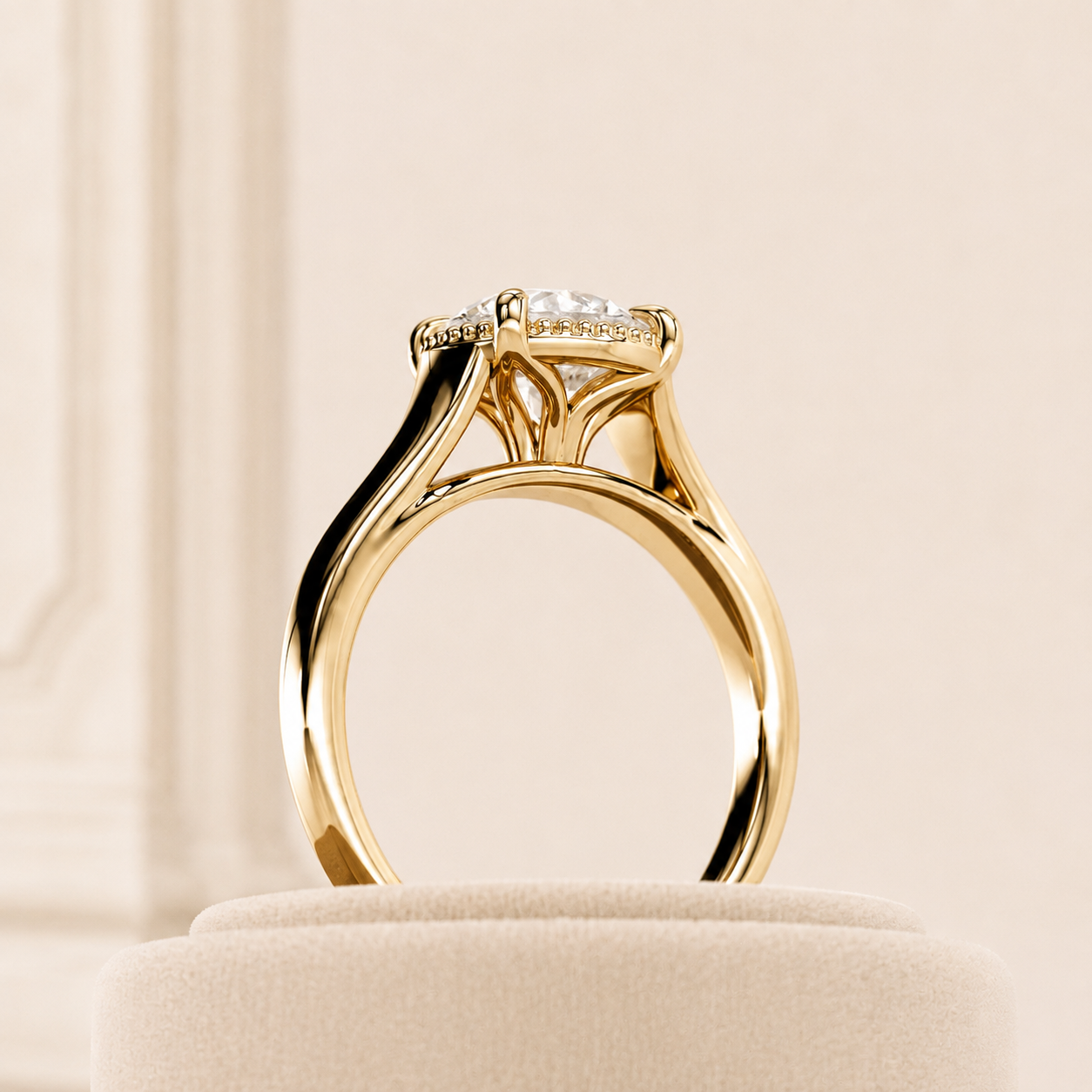 Round Diamond Engagement Ring, Cathedral Solitaire Ring, Lab Grown Diamond Ring, Yellow Gold Engagement Ring, Round Brilliant Ring