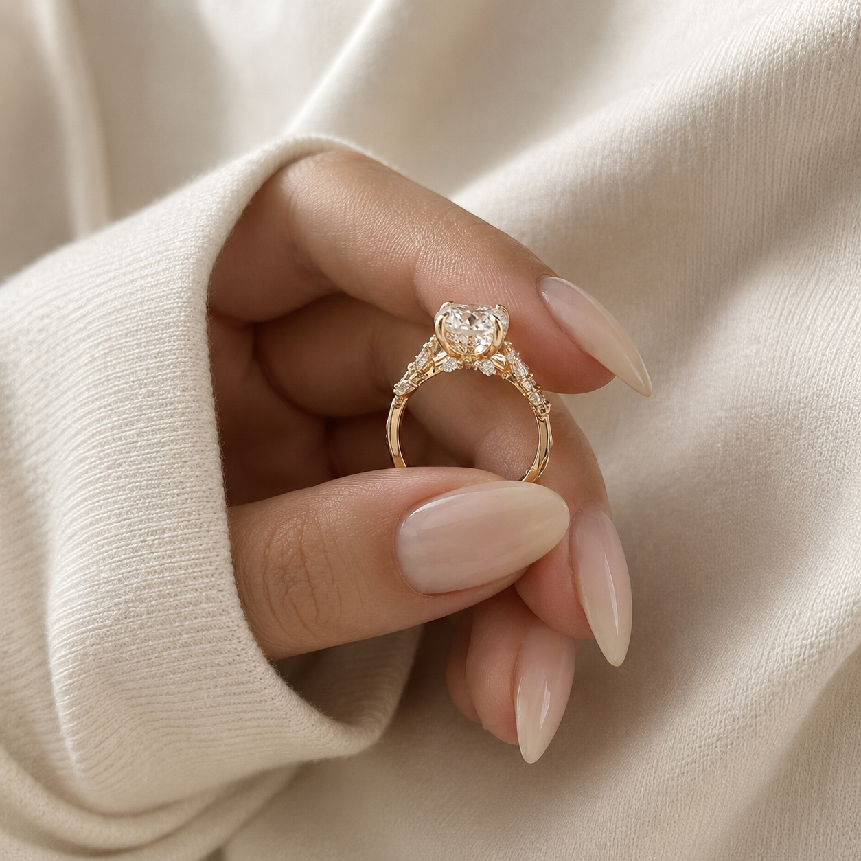 Round Brilliant Cut Engagement Ring, Floral Diamond Ring, Nature Inspired Gold Ring, Vintage Style Wedding Ring, Dainty Statement Ring