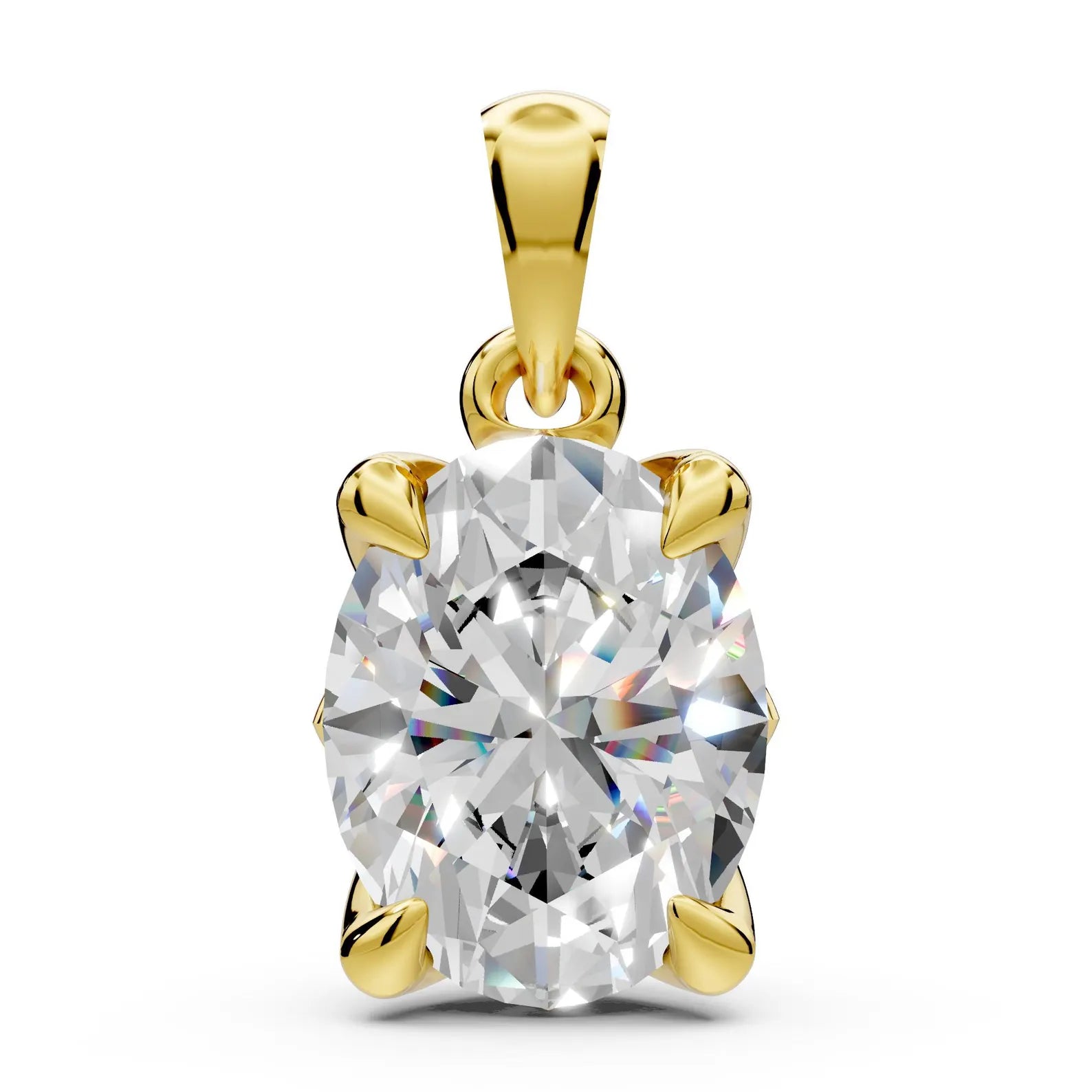 Oval Diamond Solitaire Pendant Nature Inspired Necklace Pendant in Solid Gold