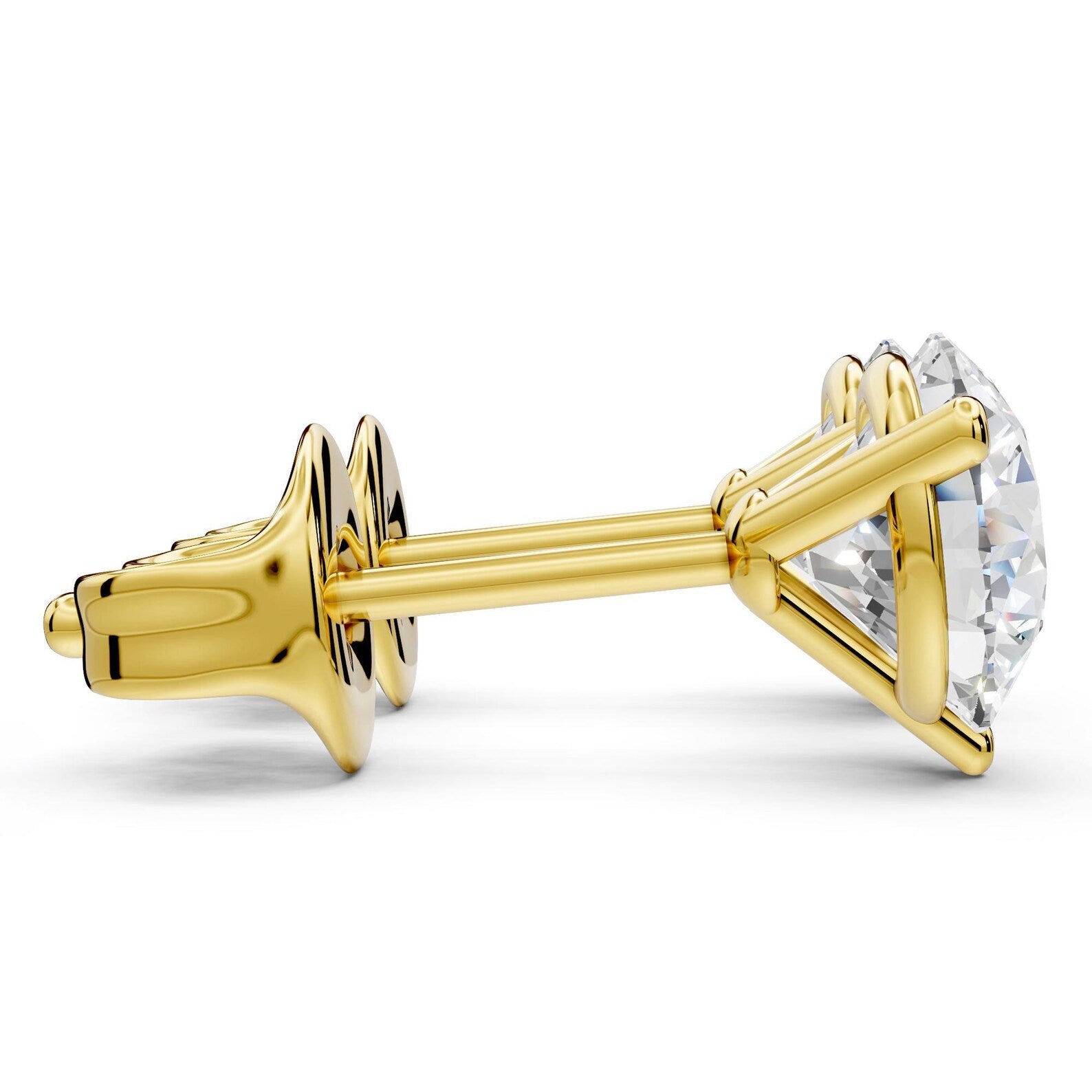 Round Brilliant Lab Grown Diamond Stud Earrings, Yellow Gold Martini Studs, Solitaire Diamond Earrings, Minimalist Gift for Her