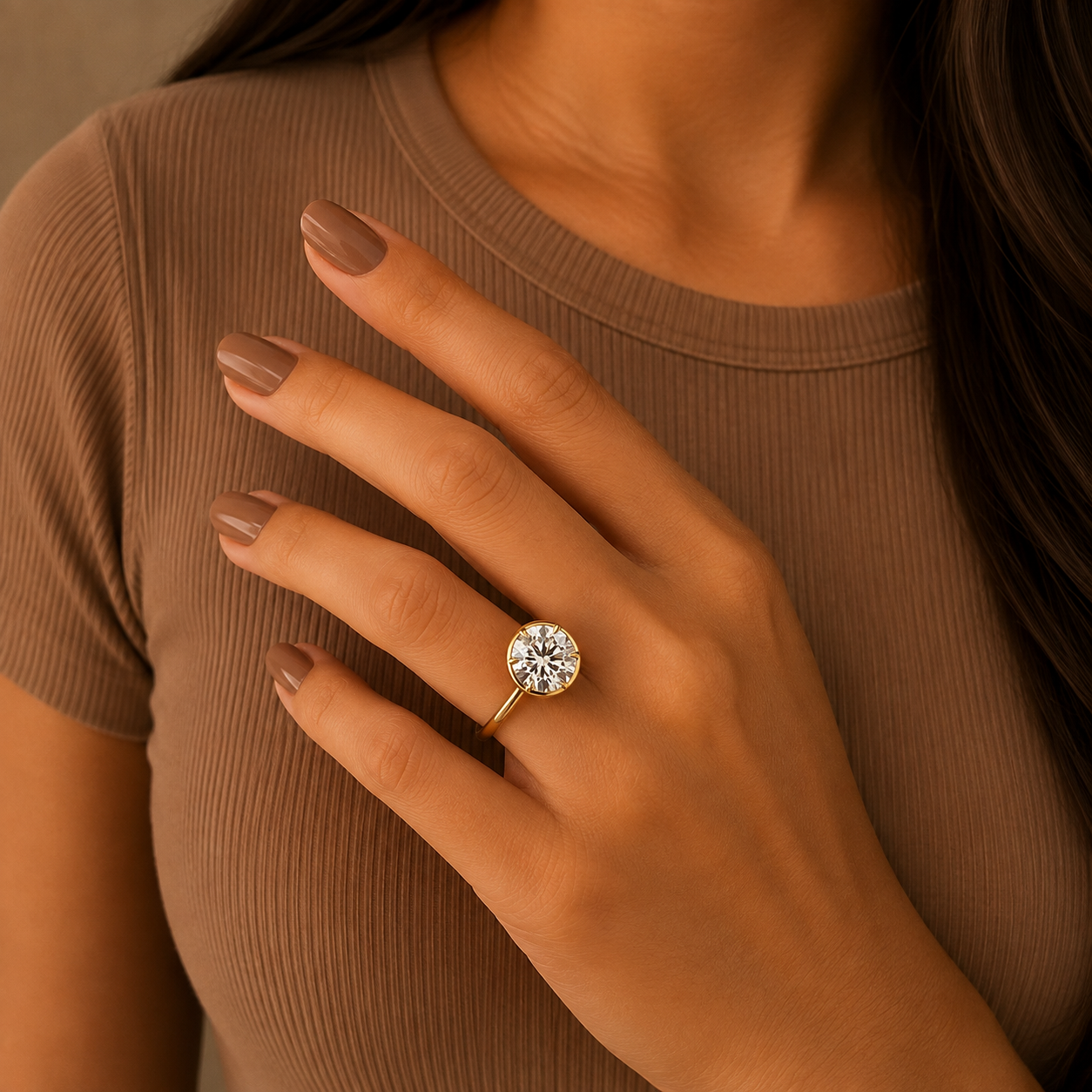 Round Bezel Set Diamond Engagement Ring, Solitaire Ring, Modern Minimalist Proposal Ring, Lab Grown Diamond Ring, Bridal Jewelry Gift