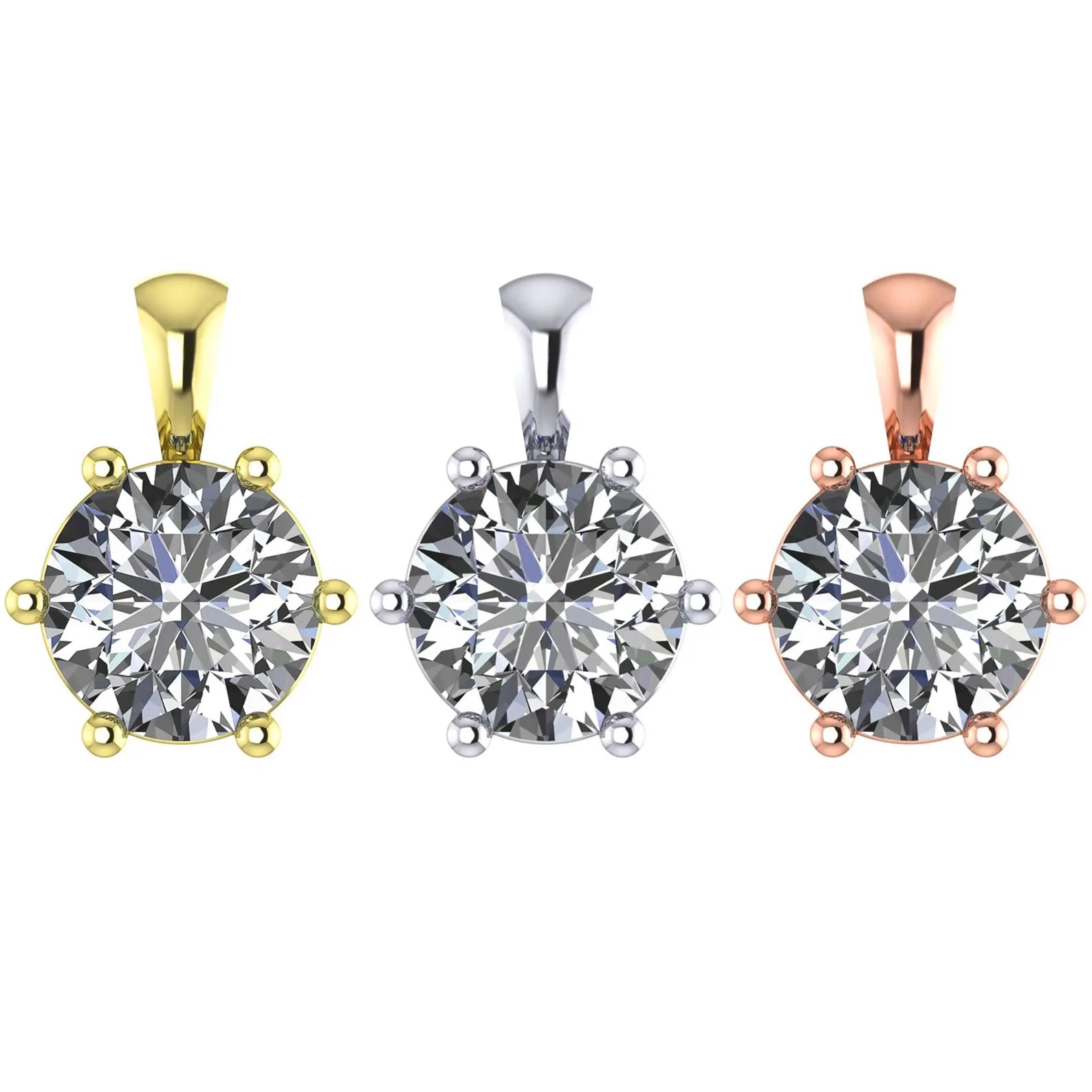 Diamond Solitaire Pendant 6 Prong Round Lab Grown Diamond Pendant Solid Gold Single Diamond Necklace Perfect Gift