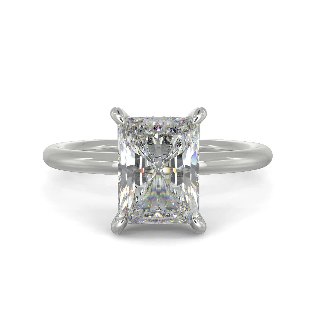 Radiant Cut Lab Grown Diamond Engagement Ring, Classic 4 Prong Solitaire Ring, White Gold Promise Ring, Hidden Halo Wedding Ring Her