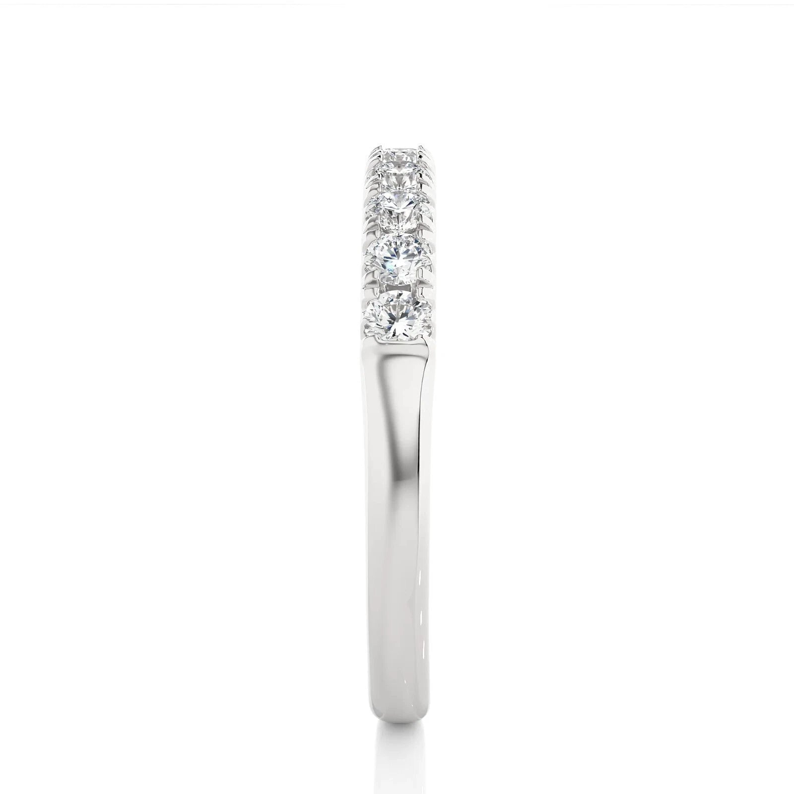 Round Diamond Half Eternity Wedding Band, Shared Prong Anniversary Ring, White Gold Diamond Band, Stackable Bridal Ring for Women