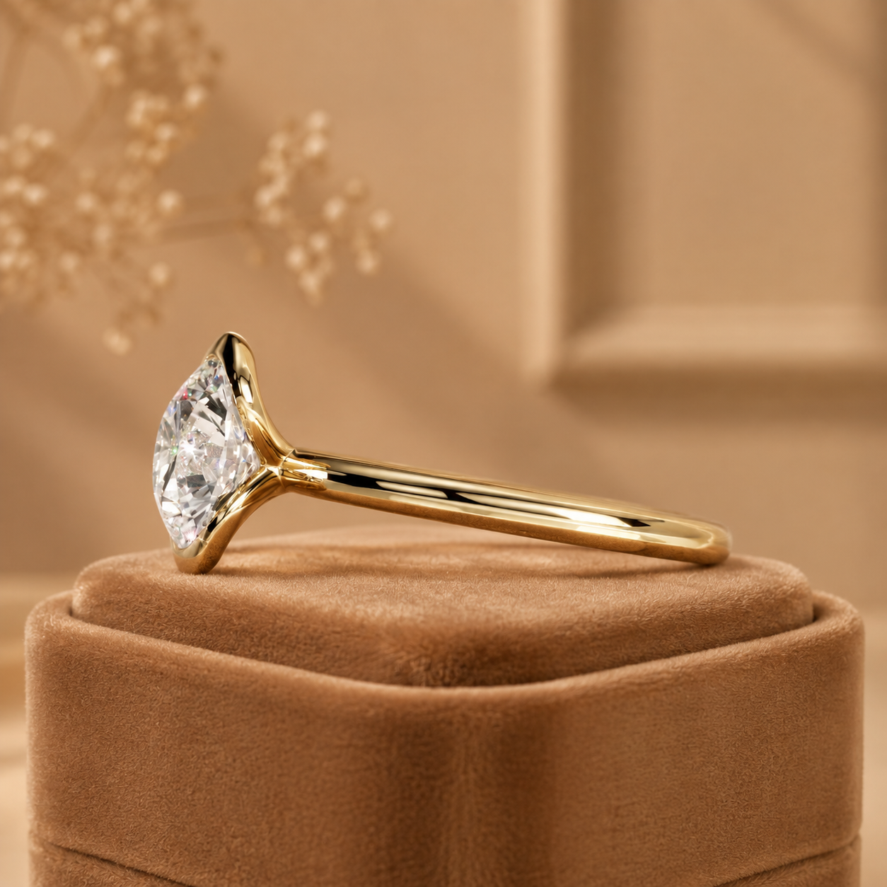 Oval Lab Grown Diamond Engagement Ring, Gold Bezel Set Ring, Minimalist Solitaire Ring, Modern Bridal Ring, Anniversary Gift for Her